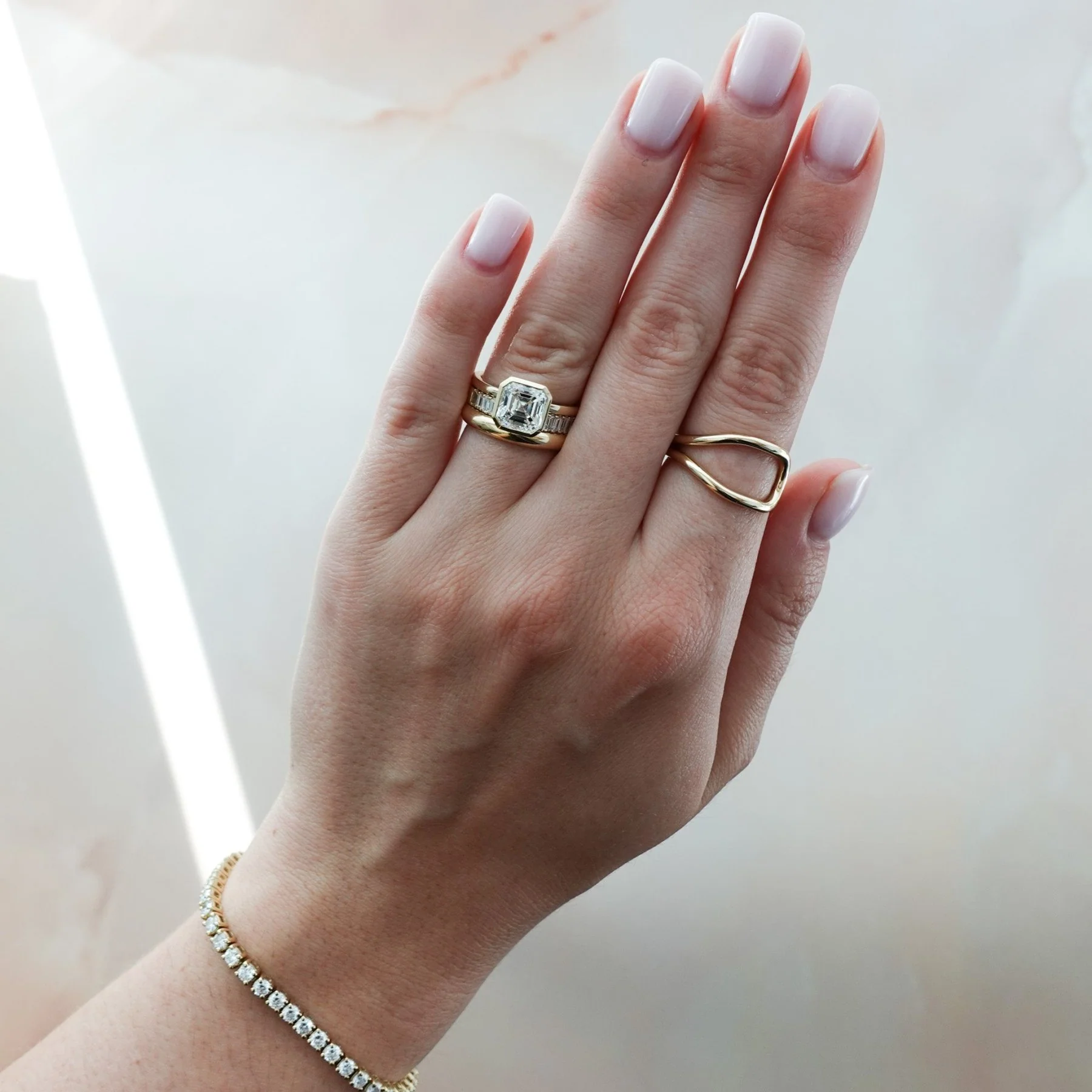 Penumbra Bezel Set Engagement Ring With Asscher Cut - Image 8