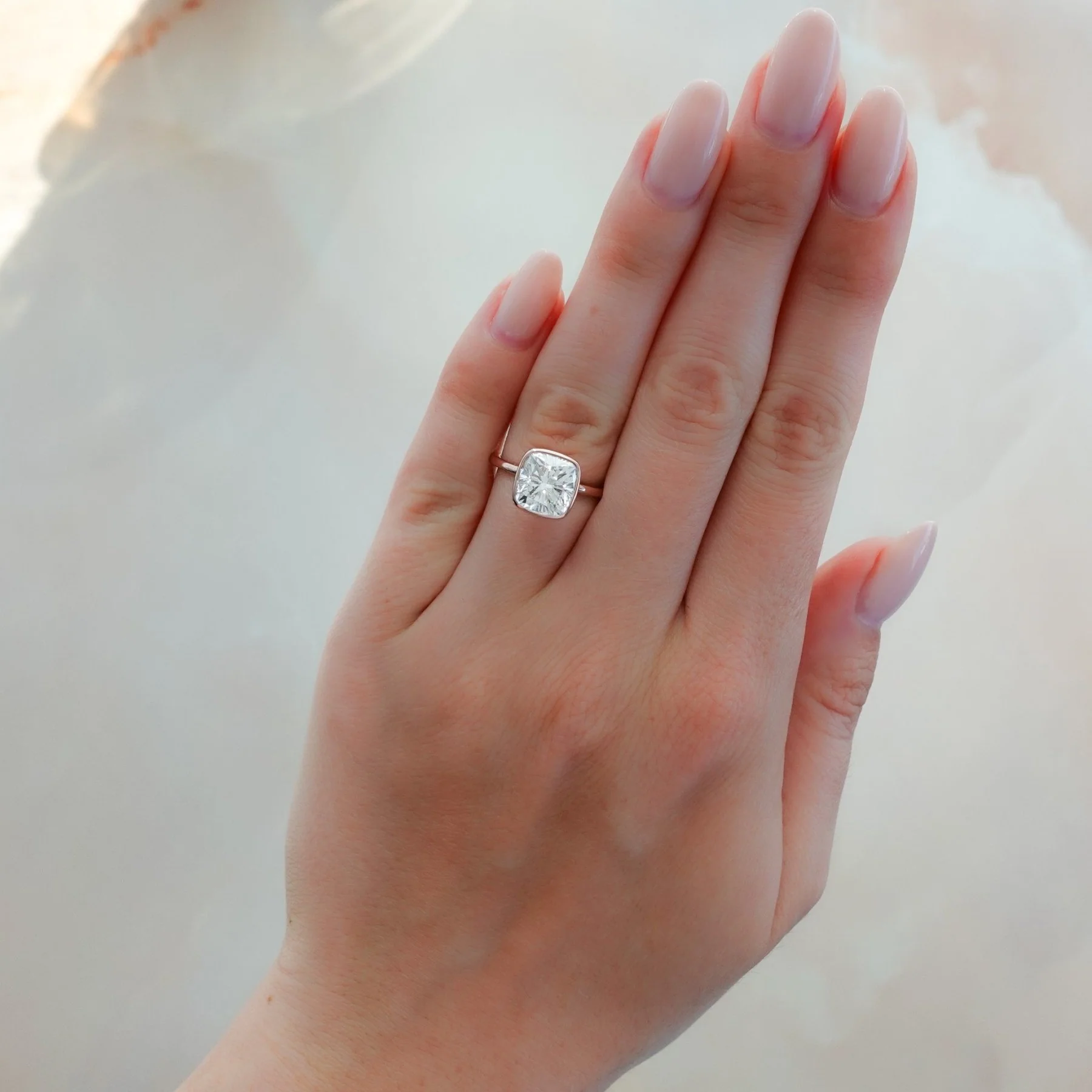 Penumbra Bezel Set Engagement Ring With Cushion Cut - Image 3