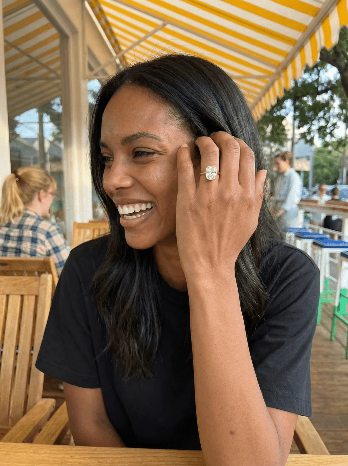 Penumbra Bezel Set Engagement Ring With Elongated Cushion Cut - Image 3