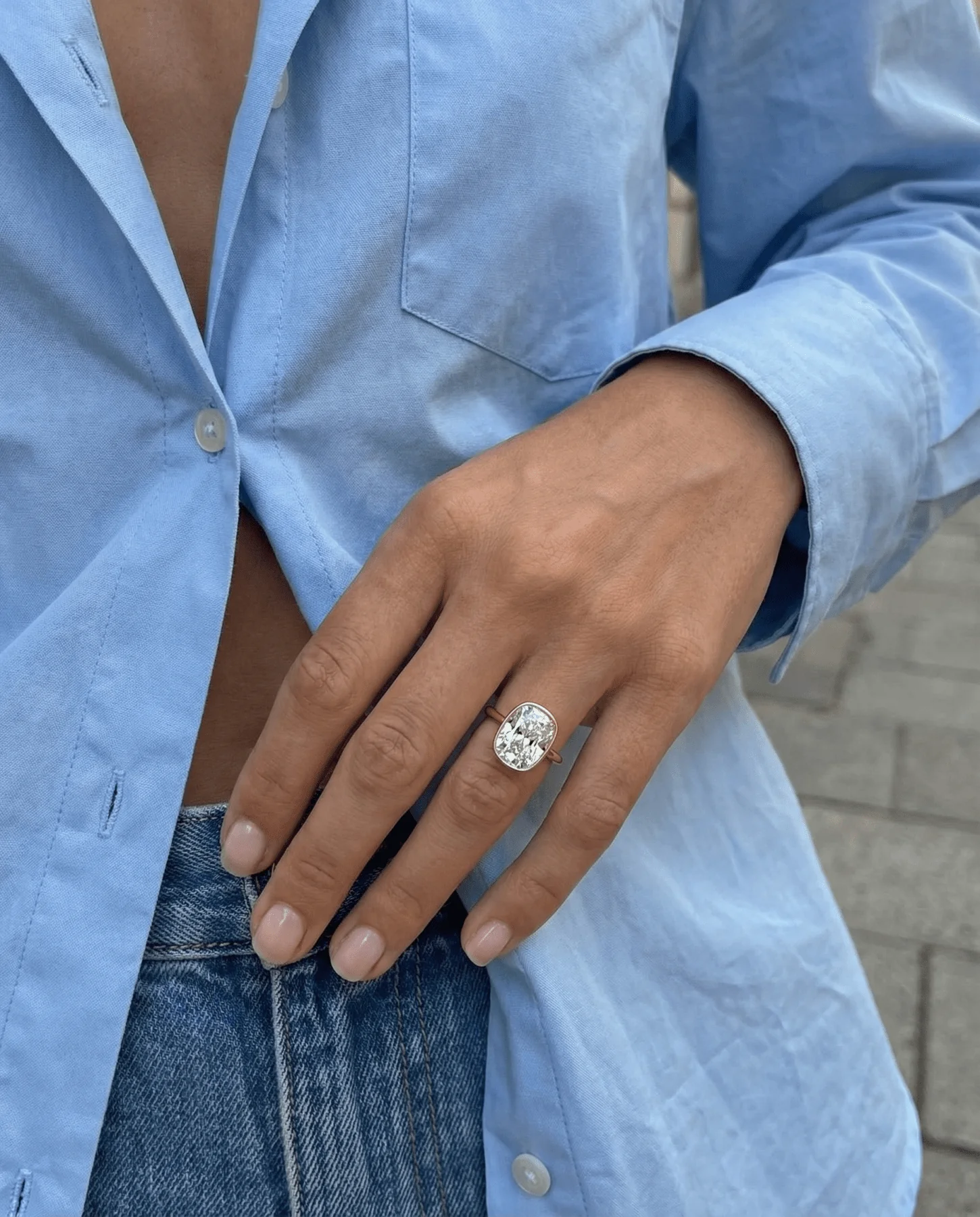 Penumbra Bezel Set Engagement Ring With Elongated Cushion Cut - Image 4