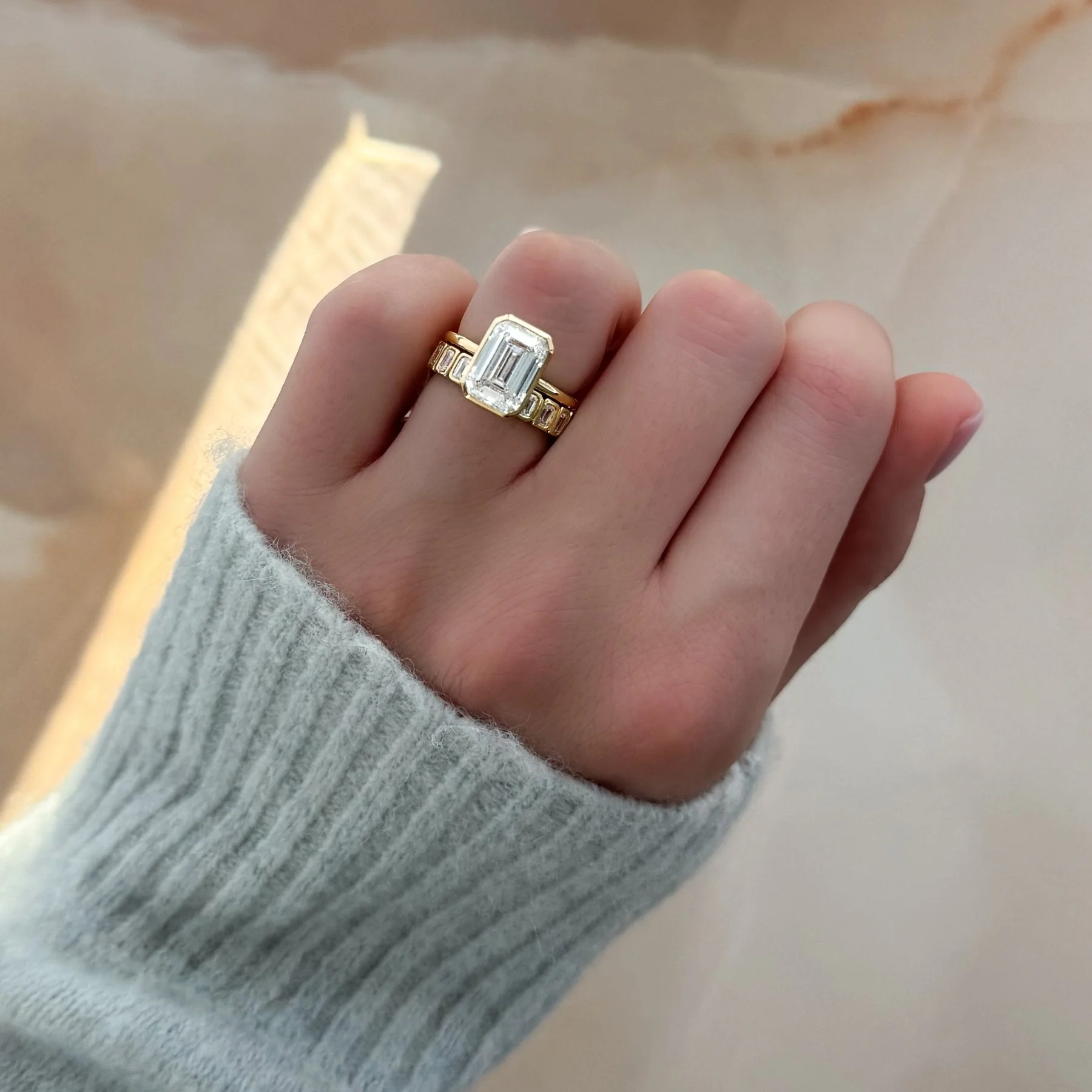 Penumbra Bezel Set Engagement Ring With Emerald Cut - Image 10