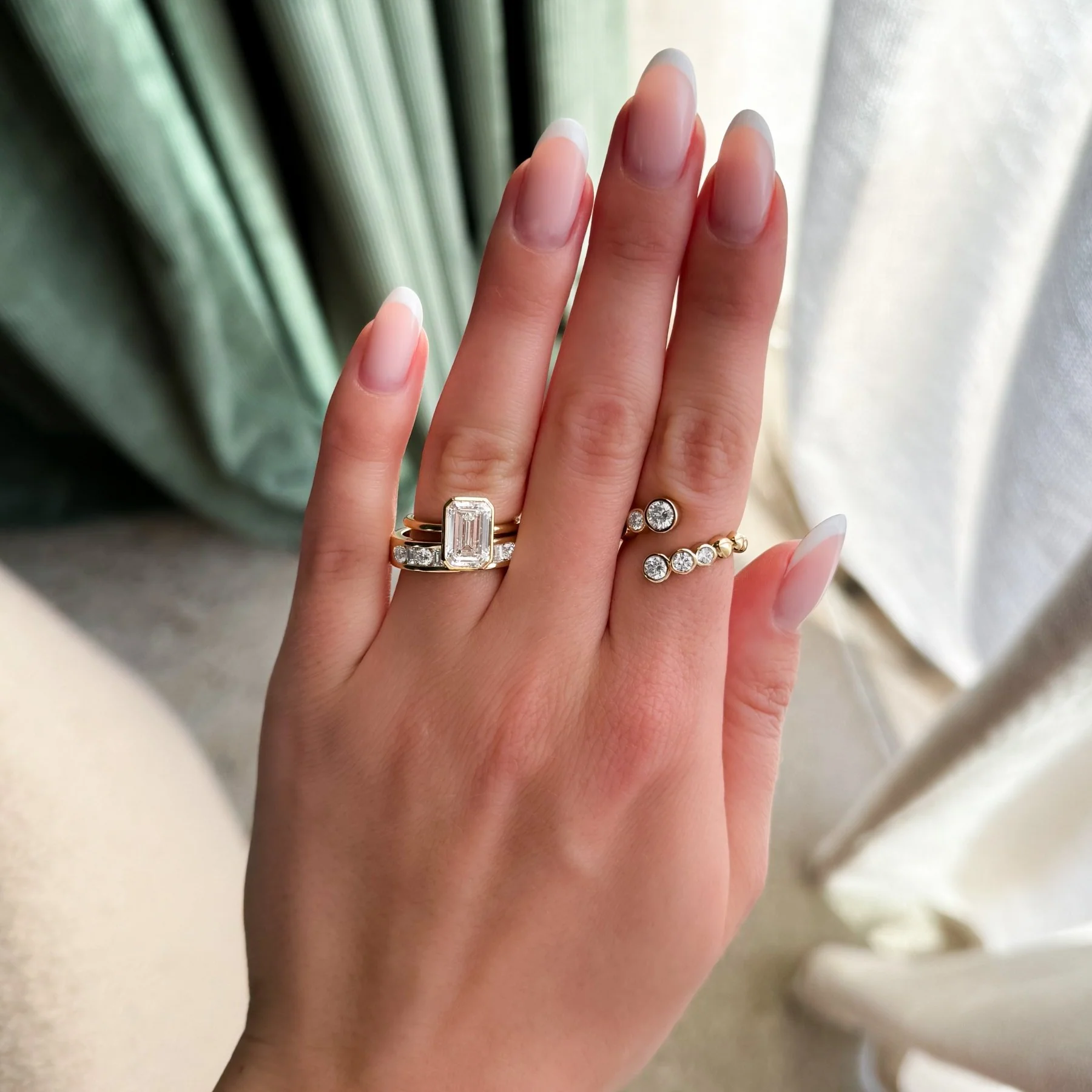 Penumbra Bezel Set Engagement Ring With Emerald Cut - Image 14