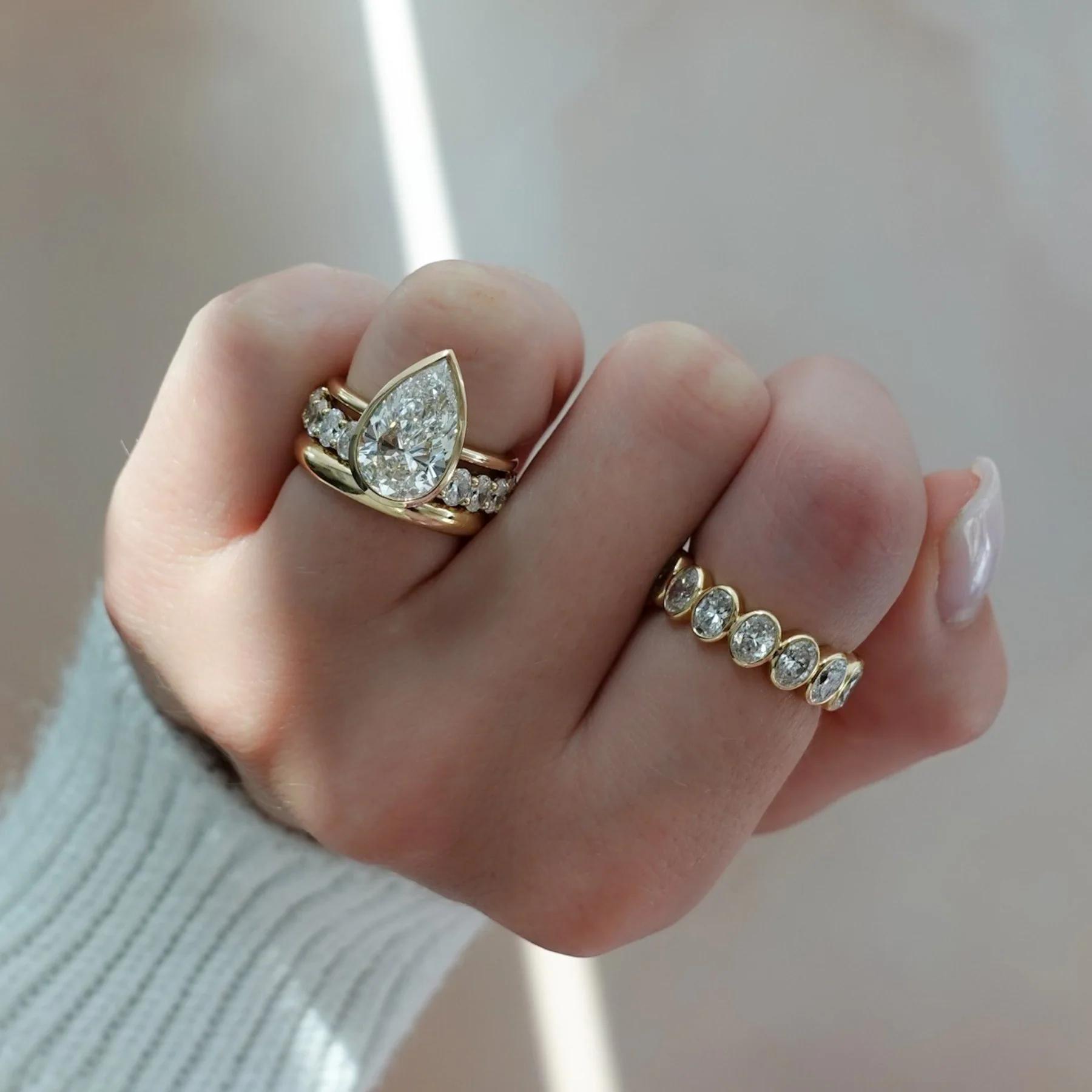 Penumbra Bezel Set Engagement Ring With Pear Cut - Image 6