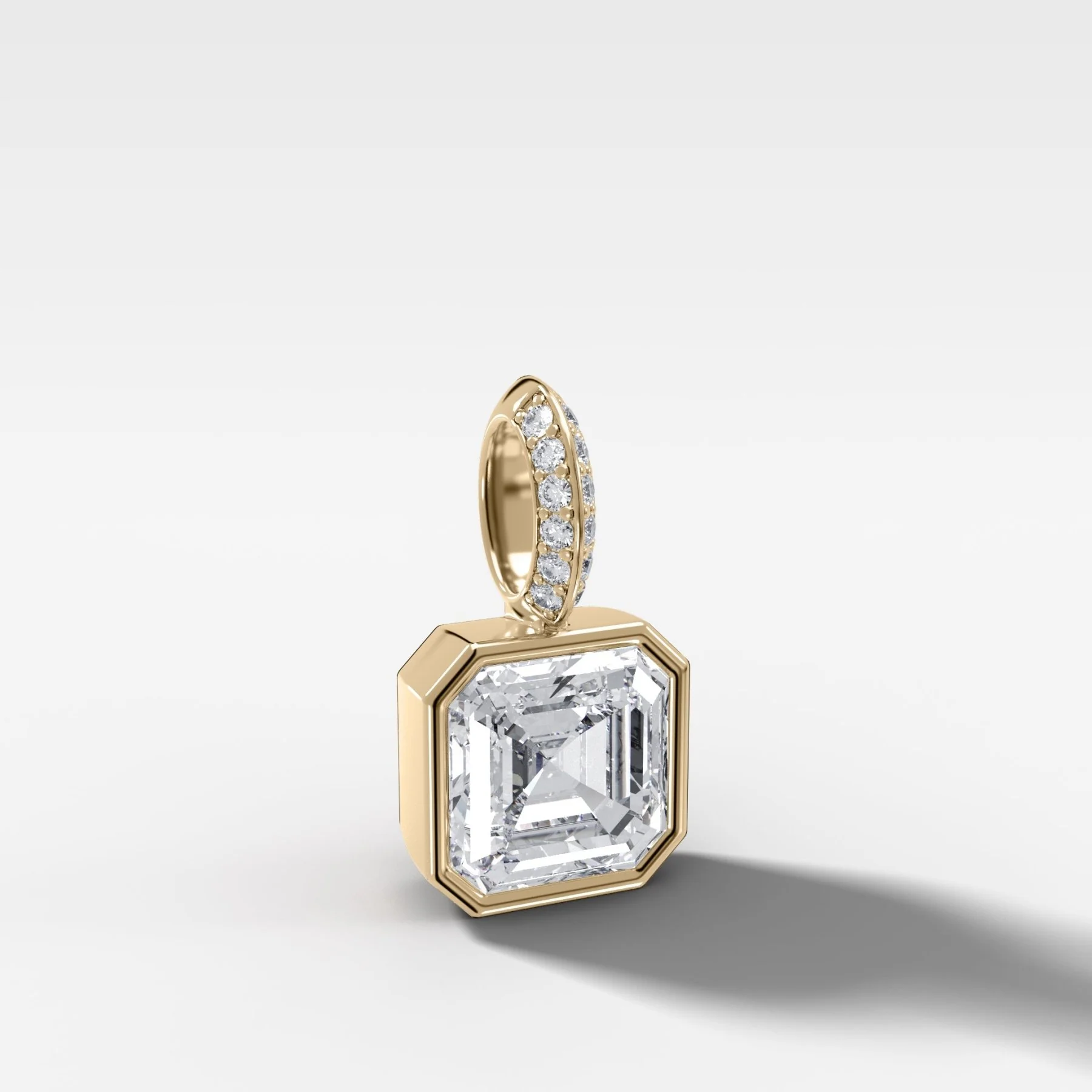 Bezel Set Asscher Attachable Diamond Pendant with Pavé Knife Edge Bail - Image 2