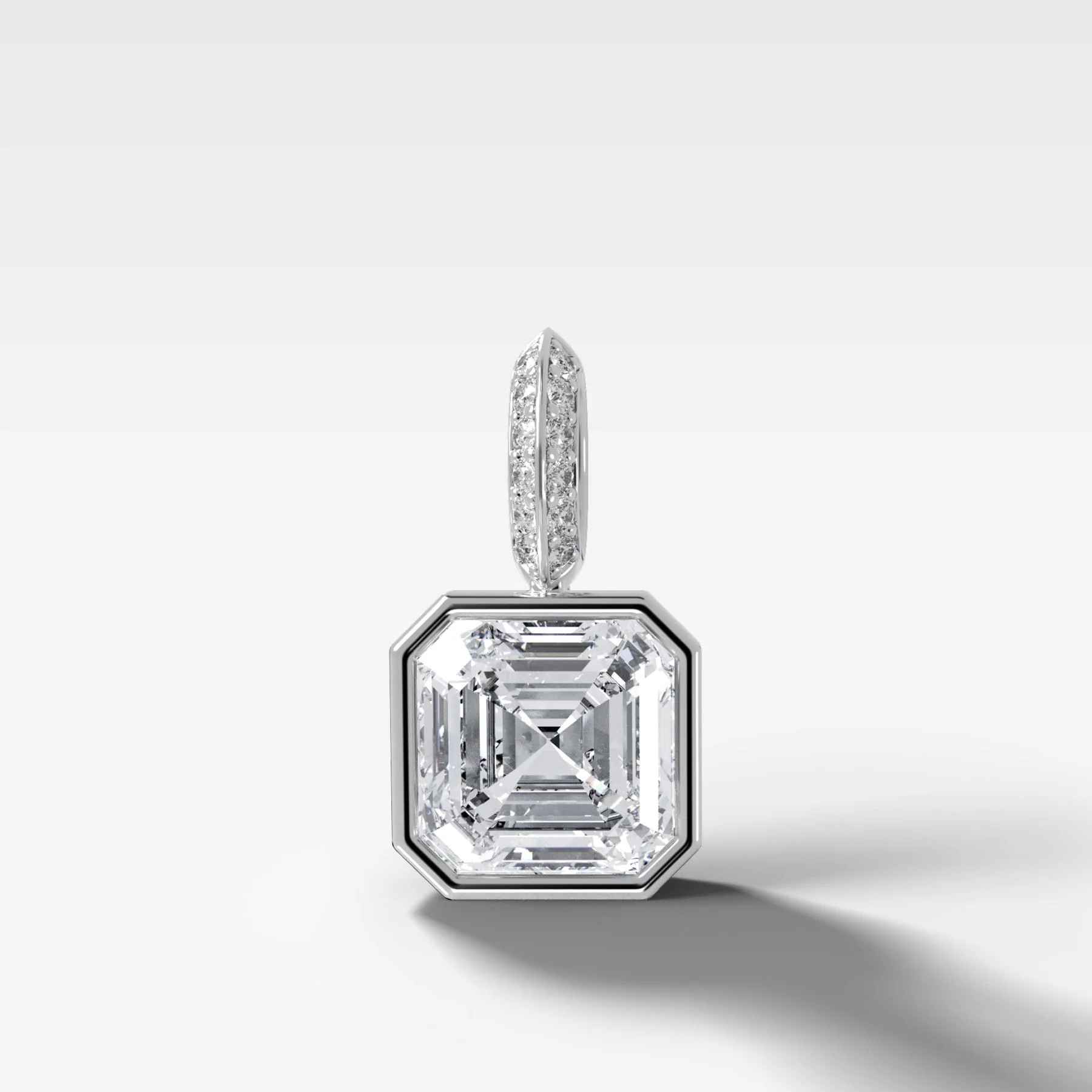 Bezel Set Asscher Attachable Diamond Pendant with Pavé Knife Edge Bail - Image 3