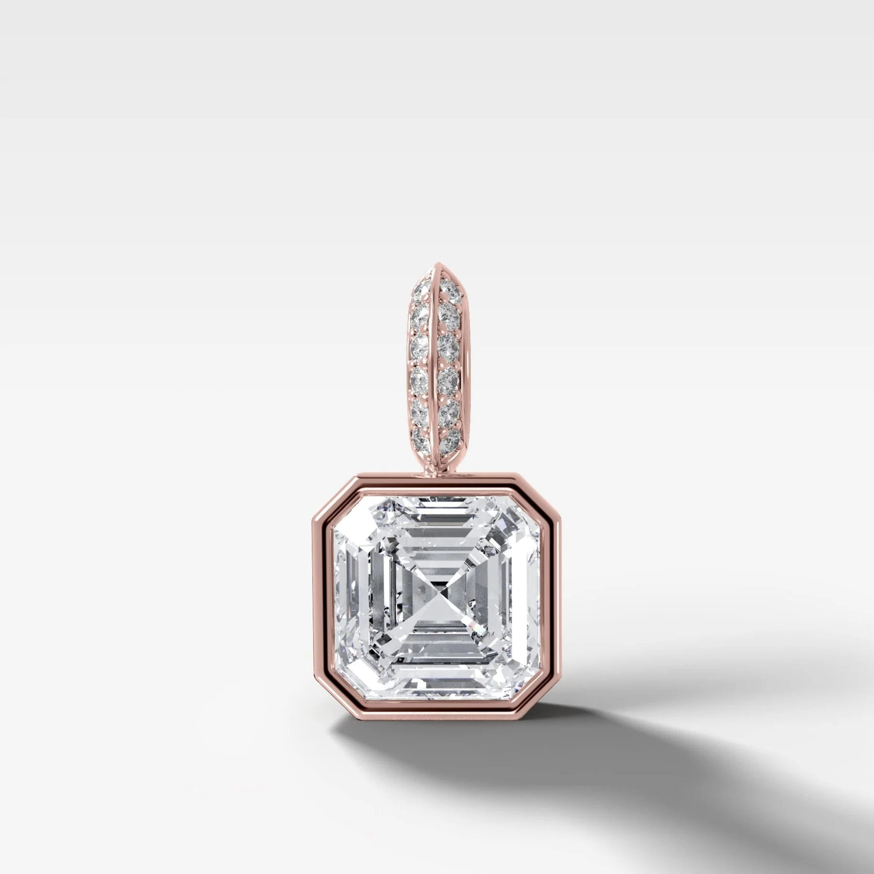 Bezel Set Asscher Attachable Diamond Pendant with Pavé Knife Edge Bail - Image 4