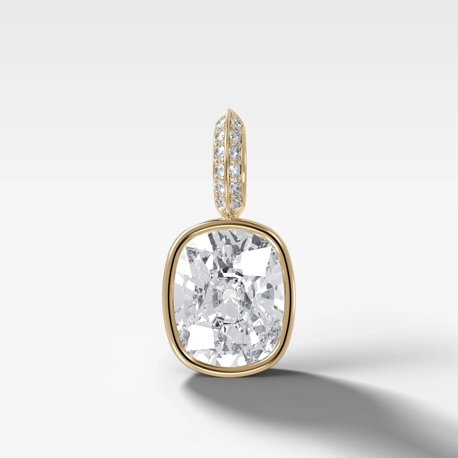 Bezel Set Attachable Pendant with Pave Knife Edge Bail set with 7.60ct Lab Grown Elongated Cushion Cut Diamond