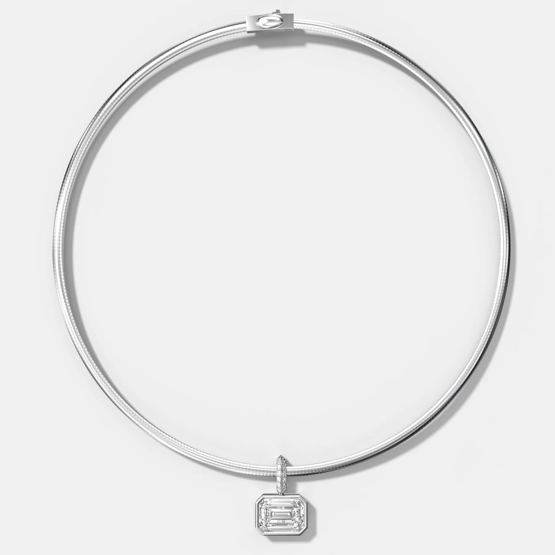 Bezel Set East West Emerald Attachable Diamond Pendant with Pavé Knife Edge Bail With Reversible Omega Chain (3mm) - Image 2