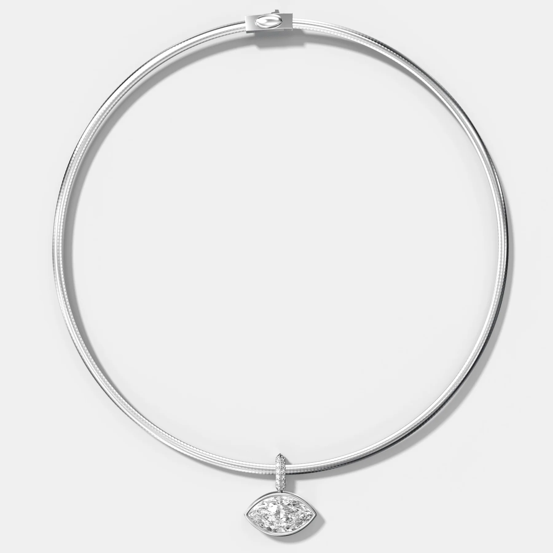 Bezel Set East West Marquise Attachable Diamond Pendant with Pavé Knife Edge Bail With Reversible Omega Chain (3mm) - Image 2