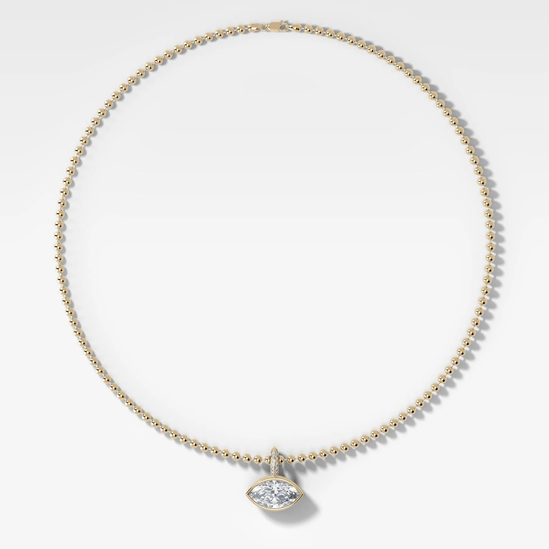 Bezel Set East West Marquise Attachable Diamond Pendant with Pavé Knife Edge Bail and Beaded Chain (3mm)