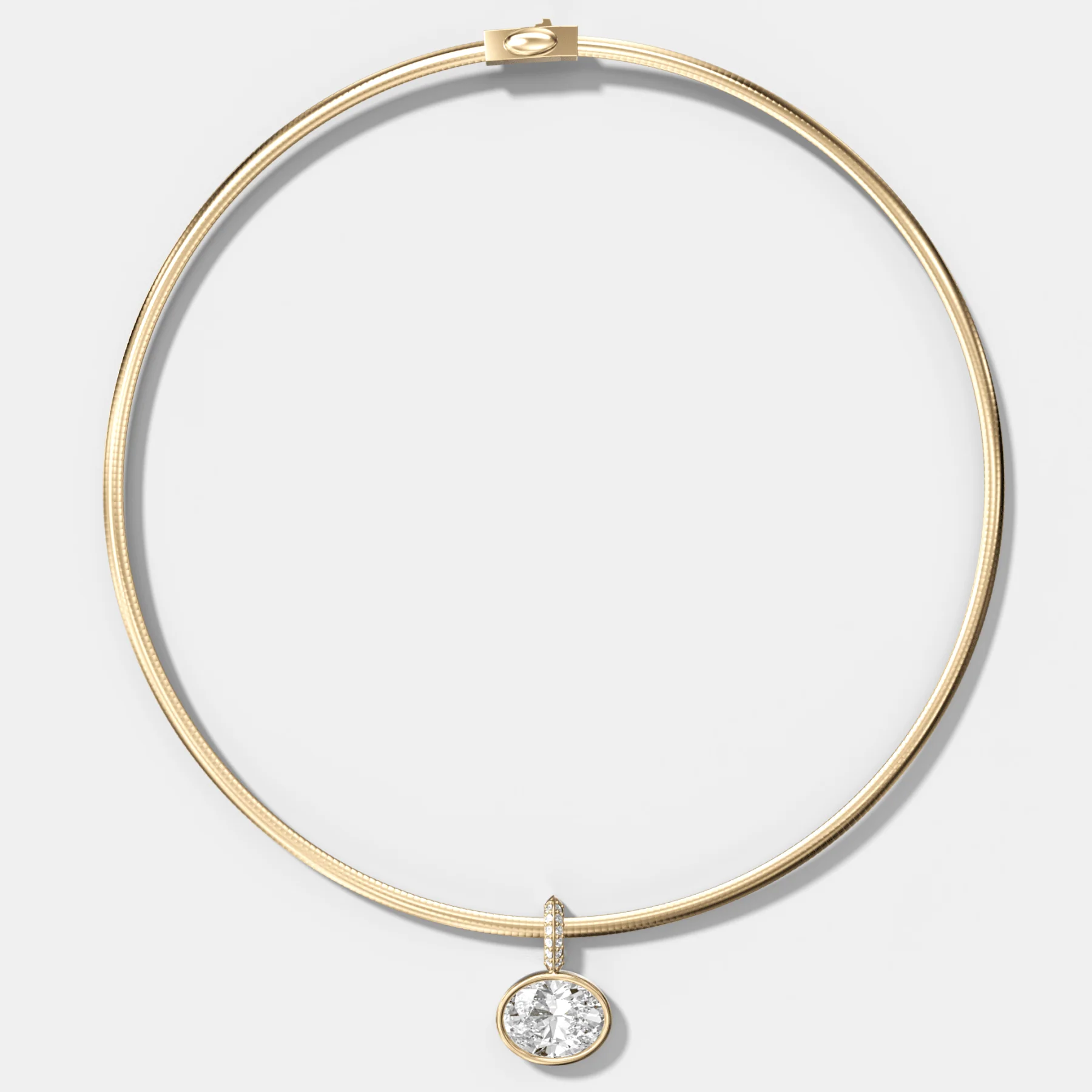 Bezel Set East West Oval Attachable Diamond Pendant with Pavé Knife Edge Bail With Reversible Omega Chain (3mm)