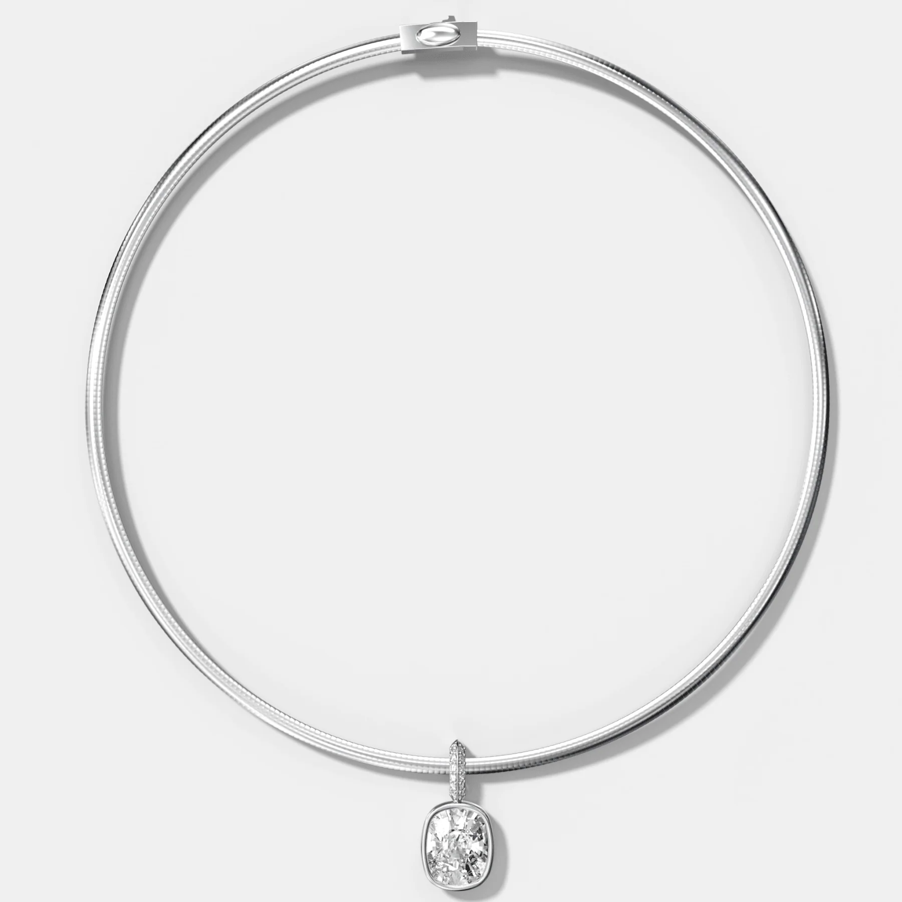 Bezel Set Elongated Cushion Attachable Diamond Pendant with Pavé Knife Edge Bail With Reversible Omega Chain (3mm) - Image 2