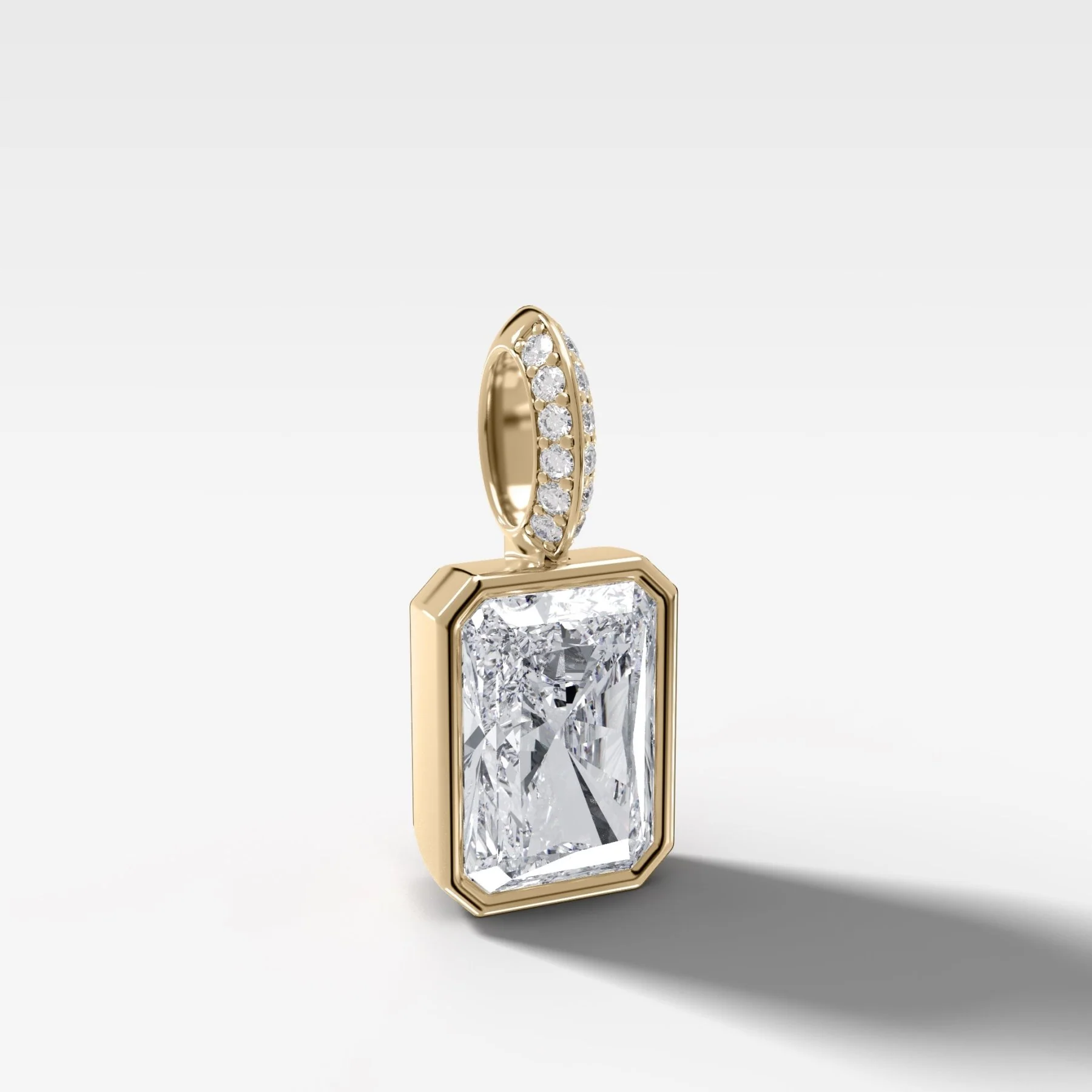 Bezel Set Elongated Radiant Attachable Diamond Pendant with Pavé Knife Edge Bail - Image 2