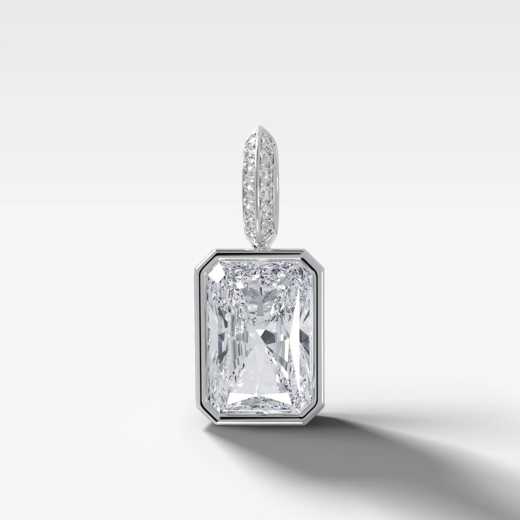 Bezel Set Elongated Radiant Attachable Diamond Pendant with Pavé Knife Edge Bail - Image 3