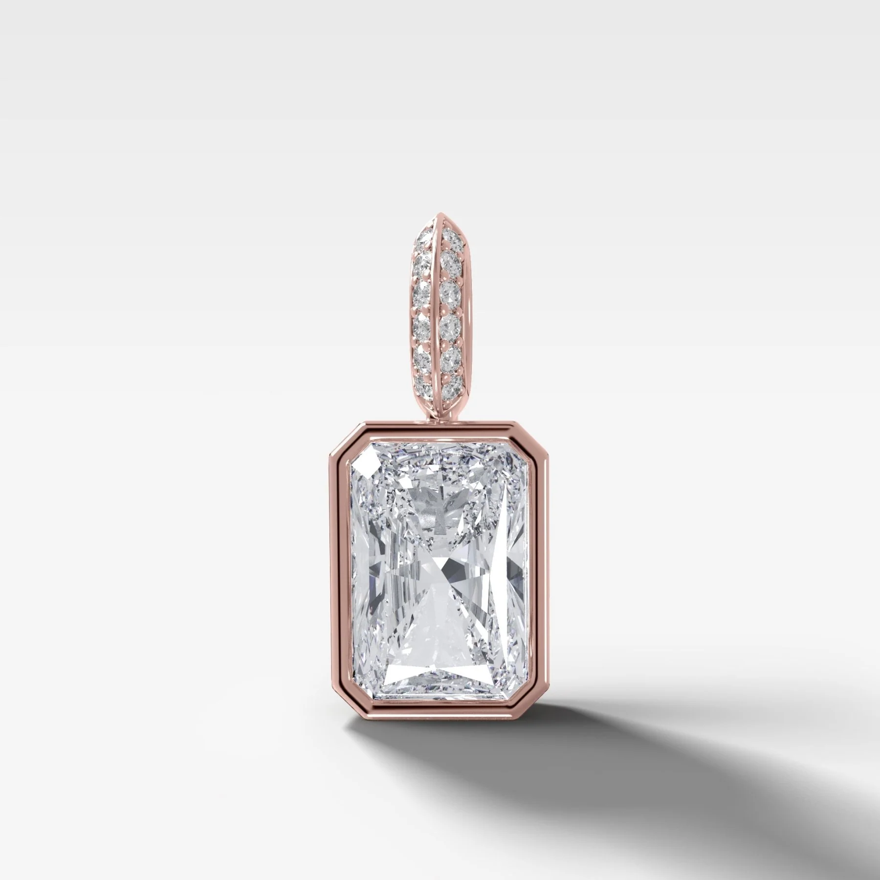 Bezel Set Elongated Radiant Attachable Diamond Pendant with Pavé Knife Edge Bail - Image 4
