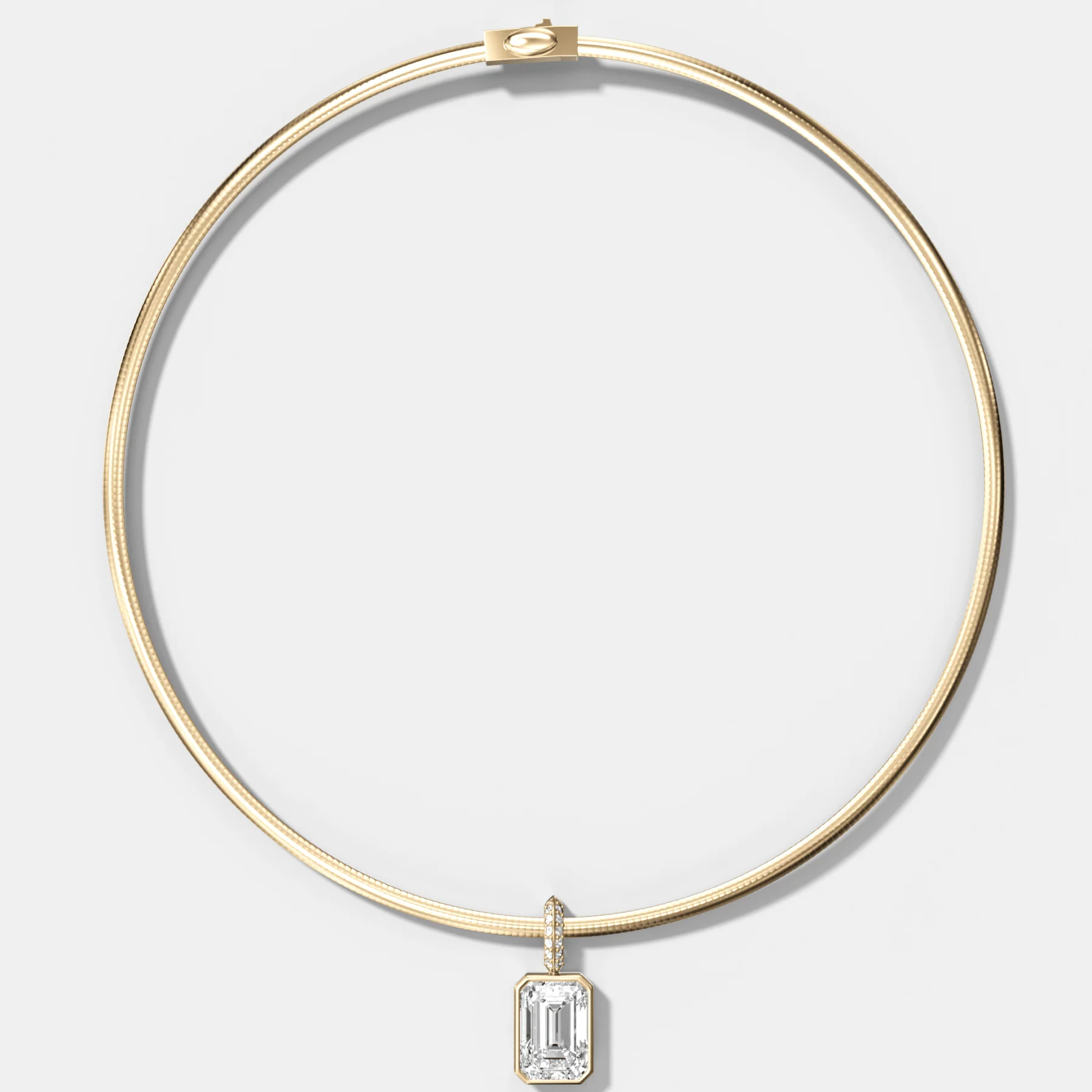 Bezel Set Emerald Attachable Diamond Pendant with Pavé Knife Edge Bail With Reversible Omega Chain (3mm)