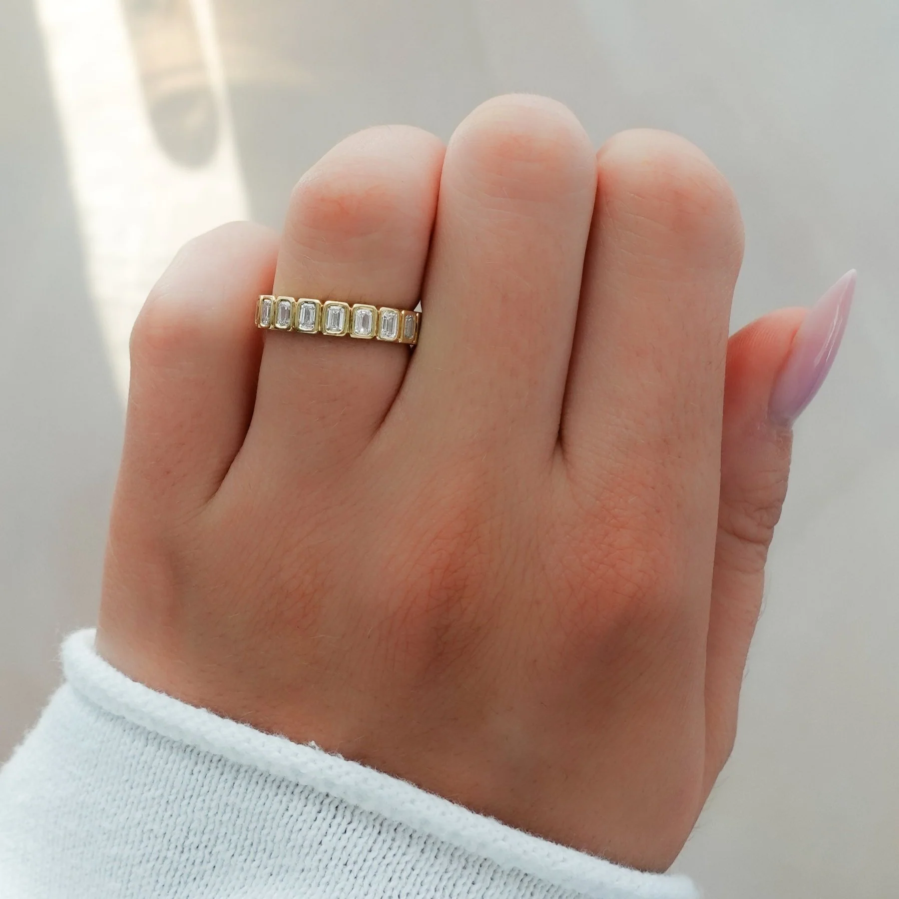 Baby Bezel Set Eternity Band With Emerald Cuts - Image 2