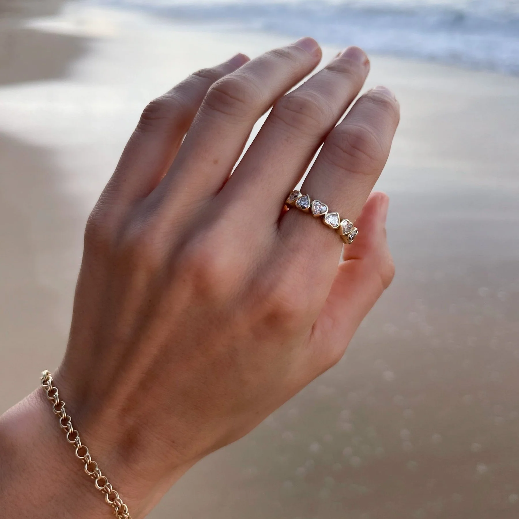 Midi Bezel Set Eternity Band With Heart Cuts - Image 2
