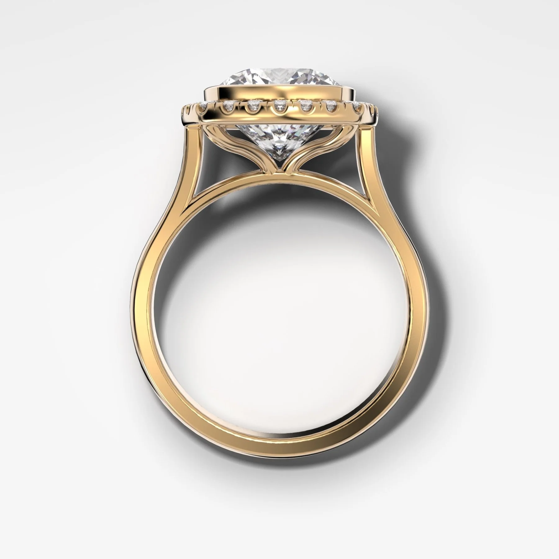 Bezel Set Halo Engagement Ring With Elongated Cushion Cut Diamond - Image 2
