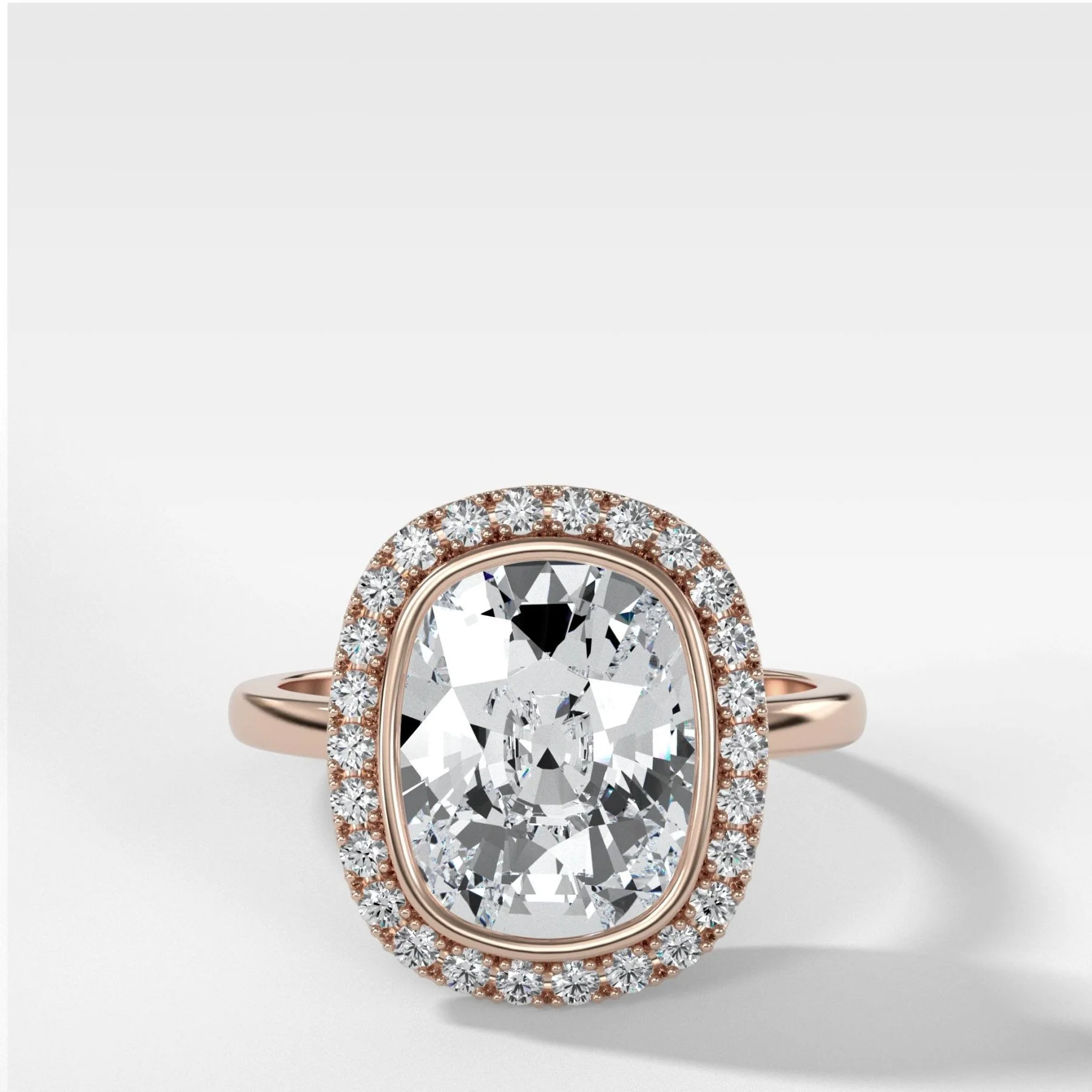 Bezel Set Halo Engagement Ring With Elongated Cushion Cut Diamond - Image 5