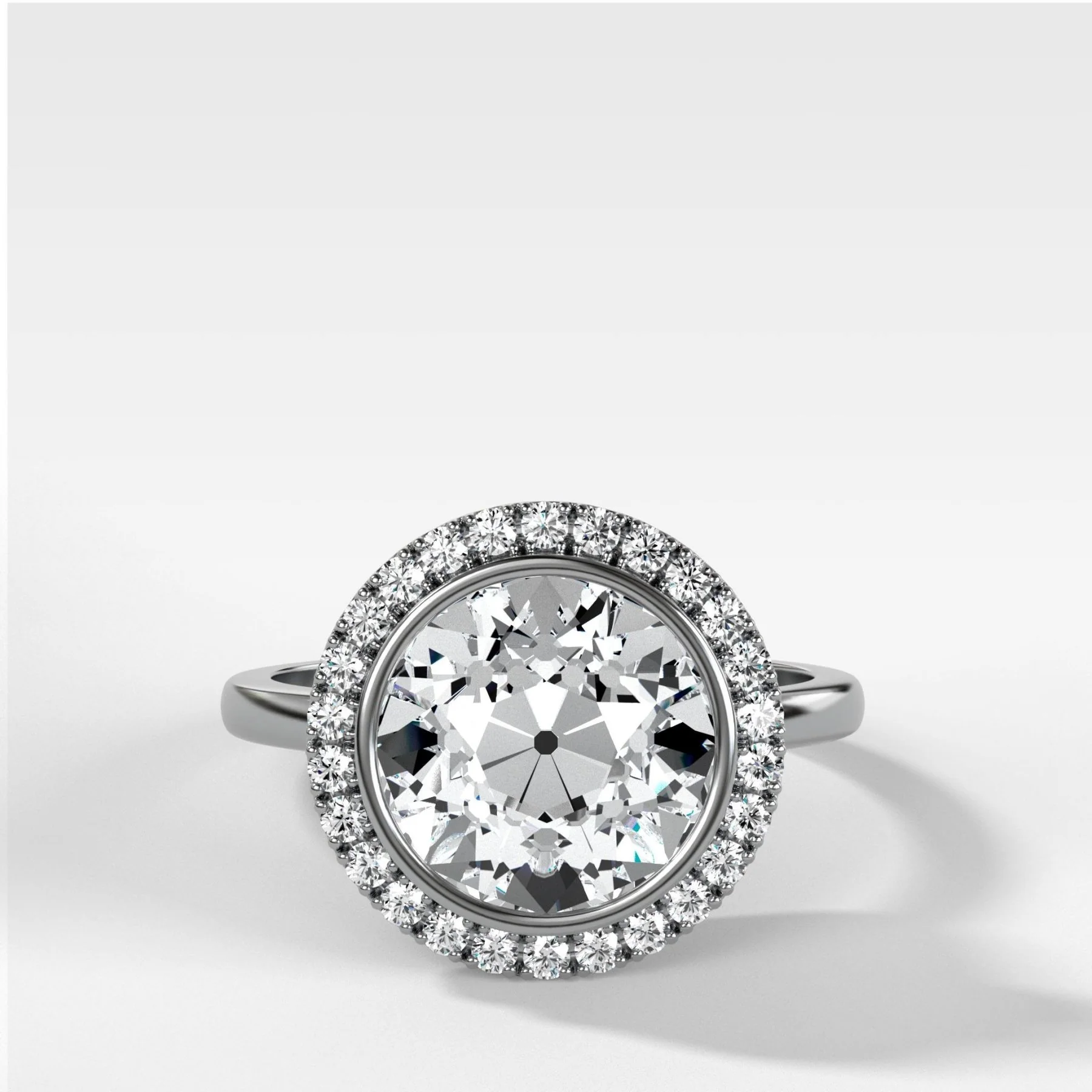 Bezel Set Halo Engagement Ring With Old Euro Cut Diamond - Image 3