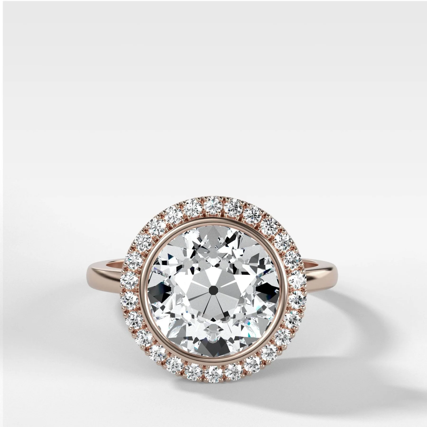 Bezel Set Halo Engagement Ring With Old Euro Cut Diamond - Image 4