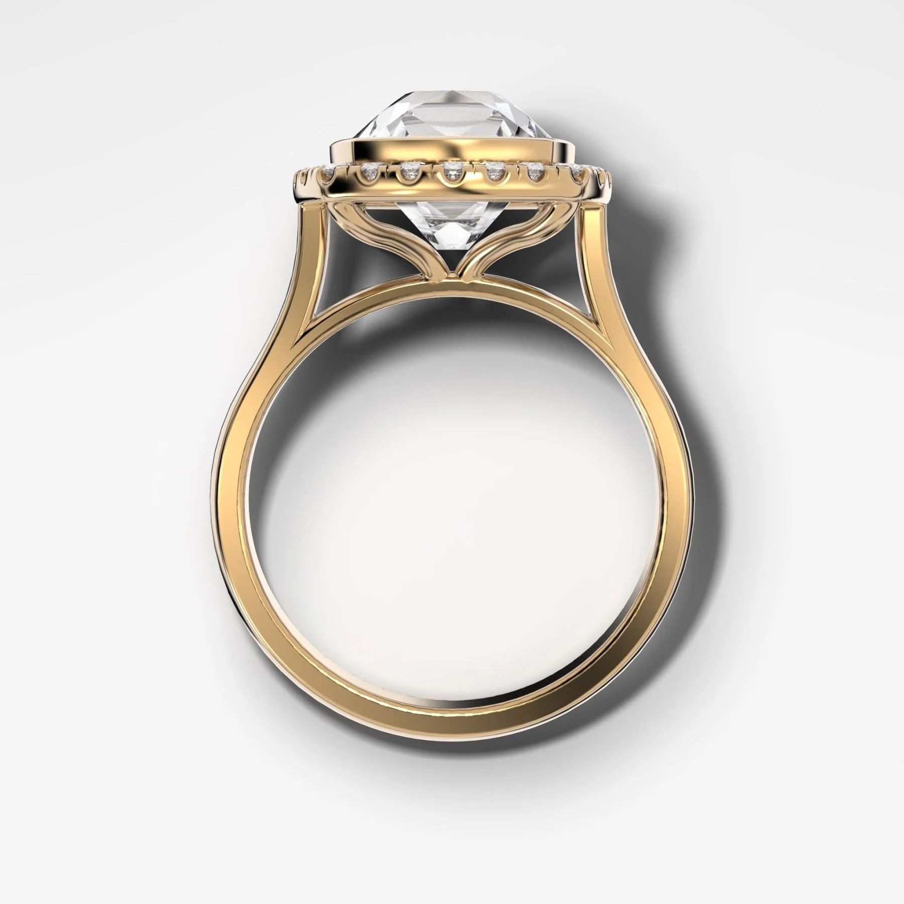 Bezel Set Halo Engagement Ring With Old Mine Cut Diamond - Image 2