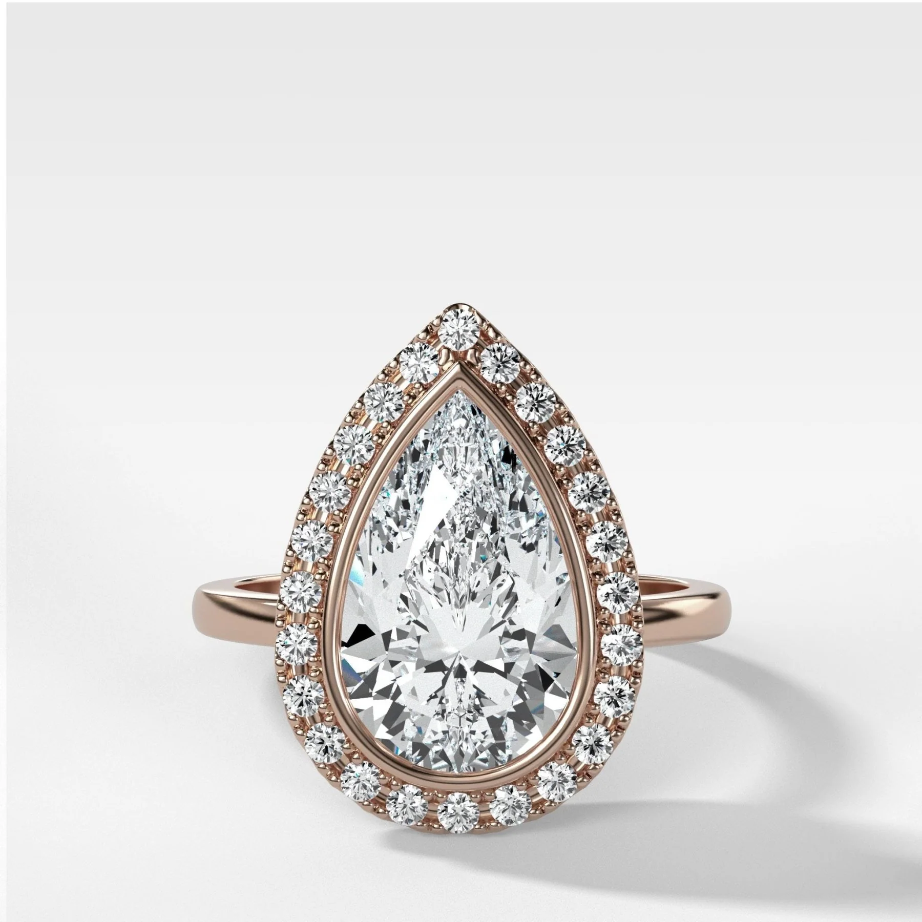 Bezel Set Halo Engagement Ring With Pear Cut Diamond - Image 5