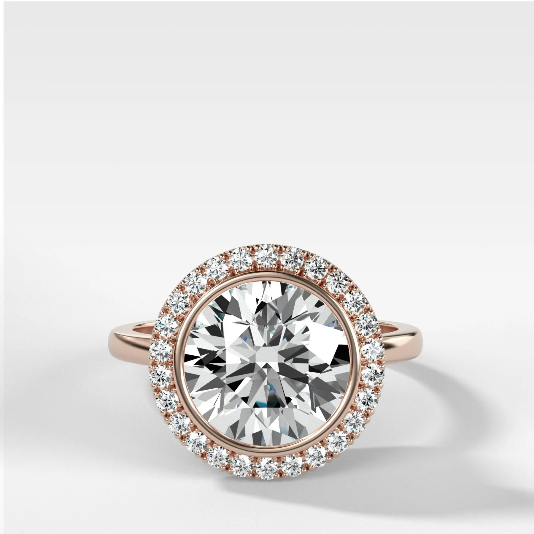 Bezel Set Halo Engagement Ring With Round Cut Diamond - Image 5