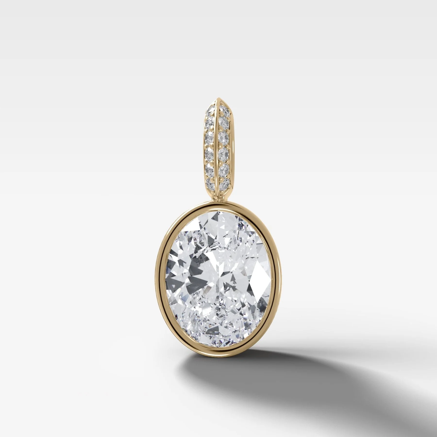 Bezel Set Oval Attachable Diamond Pendant with Pavé Knife Edge Diamond Bail