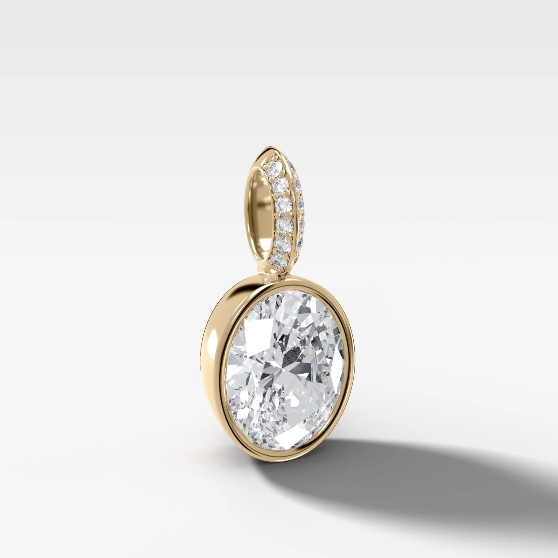 Bezel Set Oval Attachable Diamond Pendant with Pavé Knife Edge Diamond Bail - Image 2
