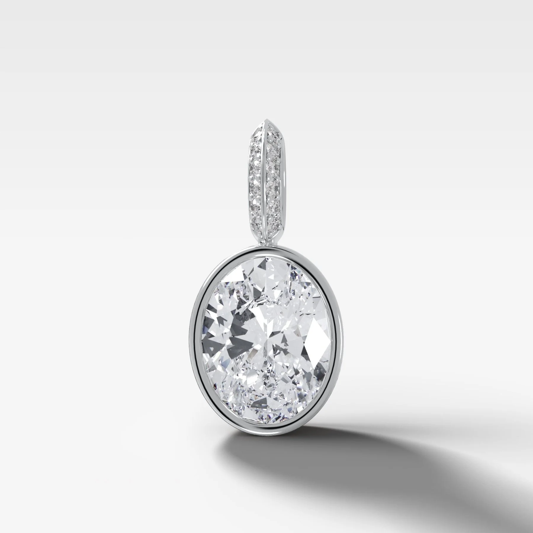 Bezel Set Oval Attachable Diamond Pendant with Pavé Knife Edge Diamond Bail - Image 3