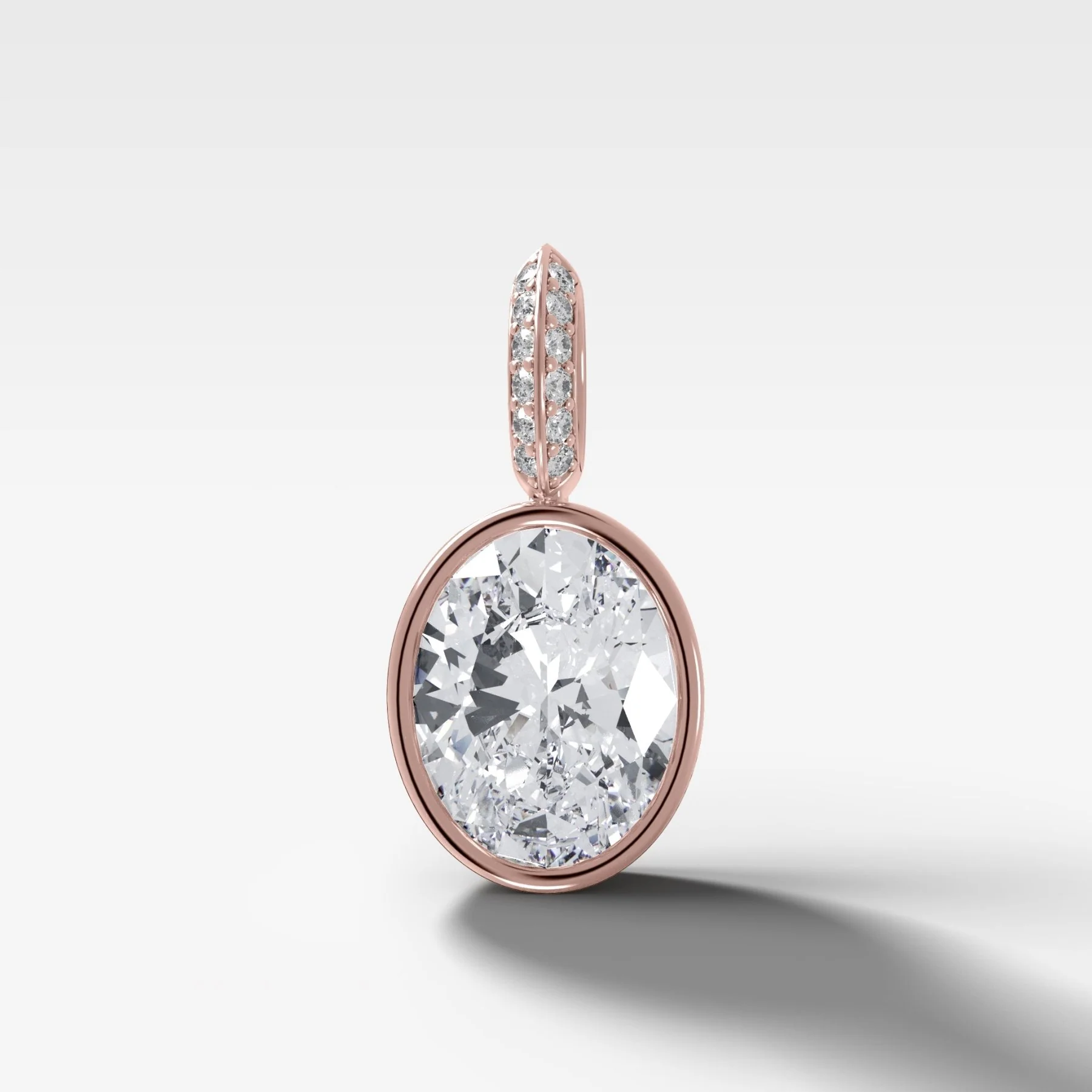Bezel Set Oval Attachable Diamond Pendant with Pavé Knife Edge Diamond Bail - Image 4