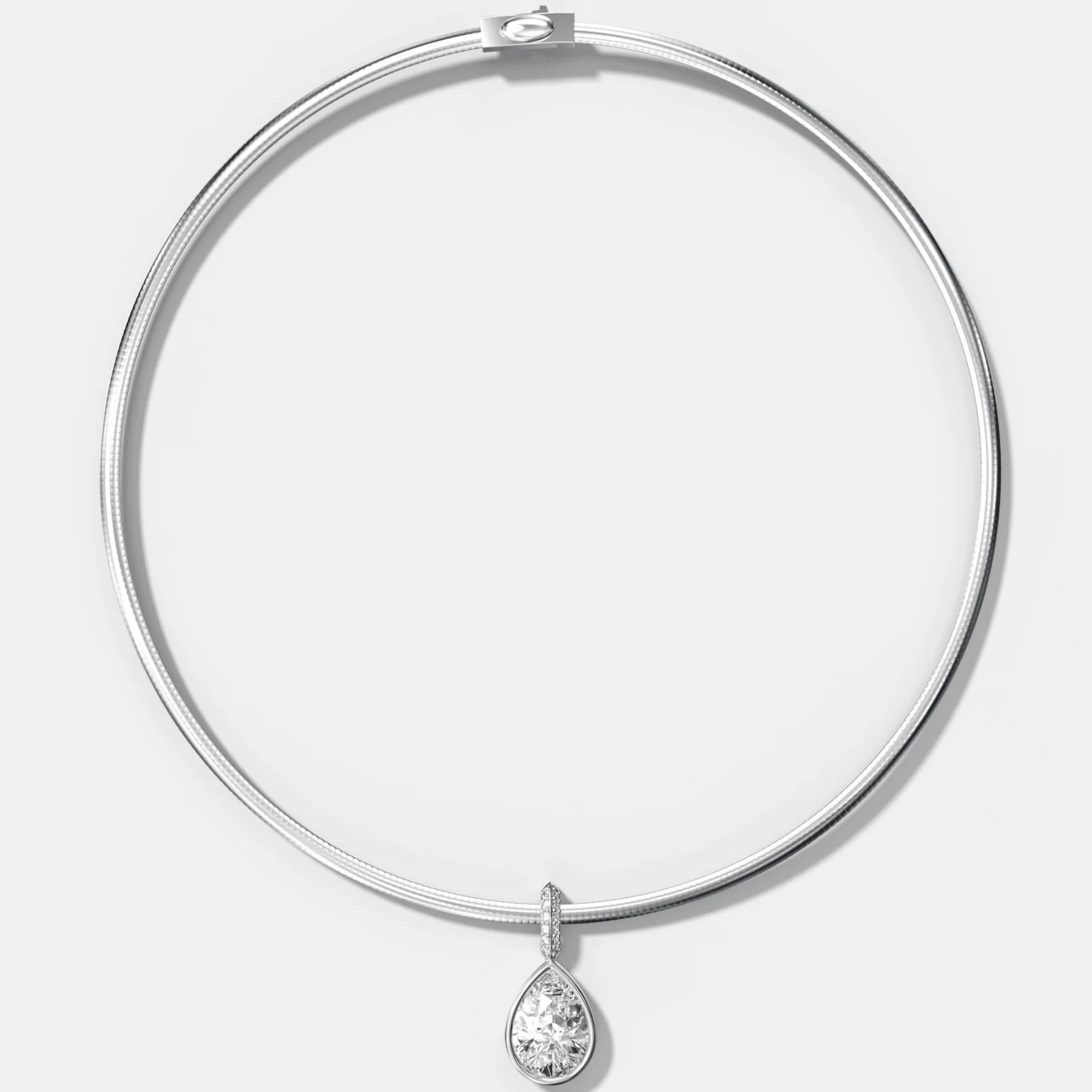 Bezel Set Pear Attachable Diamond Pendant with Pavé Knife Edge Bail With Reversible Omega Chain (3mm) - Image 2