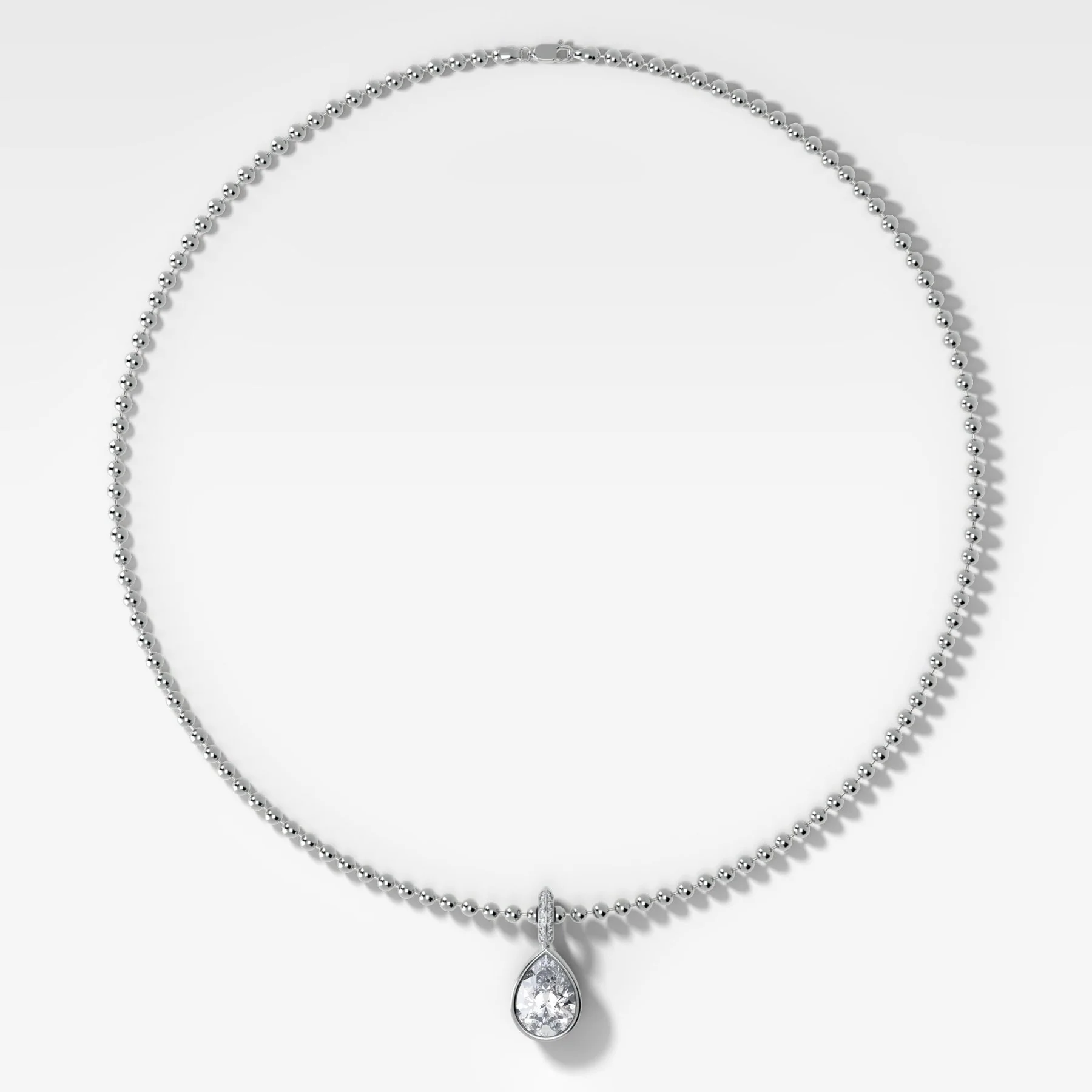 Bezel Set Pear Attachable Diamond Pendant with Pavé Knife Edge Bail and Beaded Chain (3mm) - Image 2