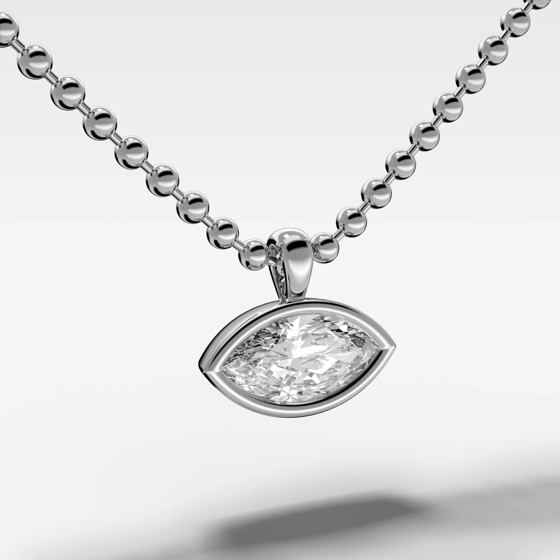 Bezel Set Pendant Beaded Necklace with East West Marquise Cut Diamond - Image 3