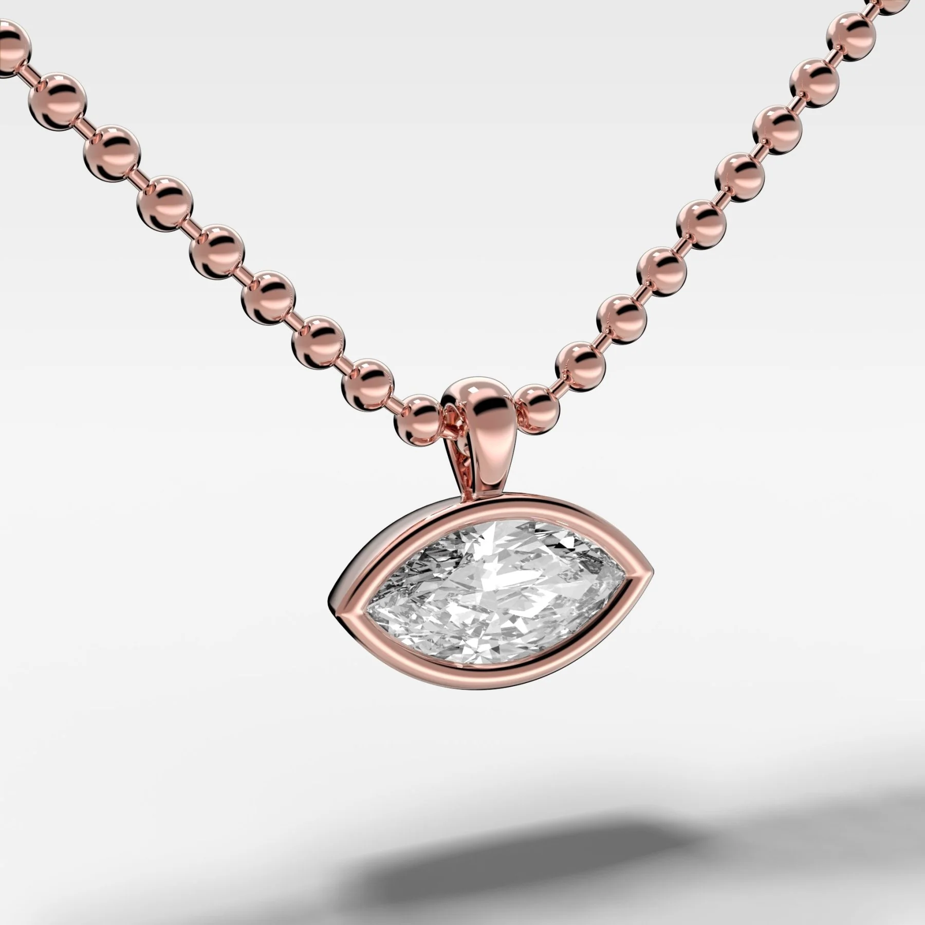 Bezel Set Pendant Beaded Necklace with East West Marquise Cut Diamond - Image 4