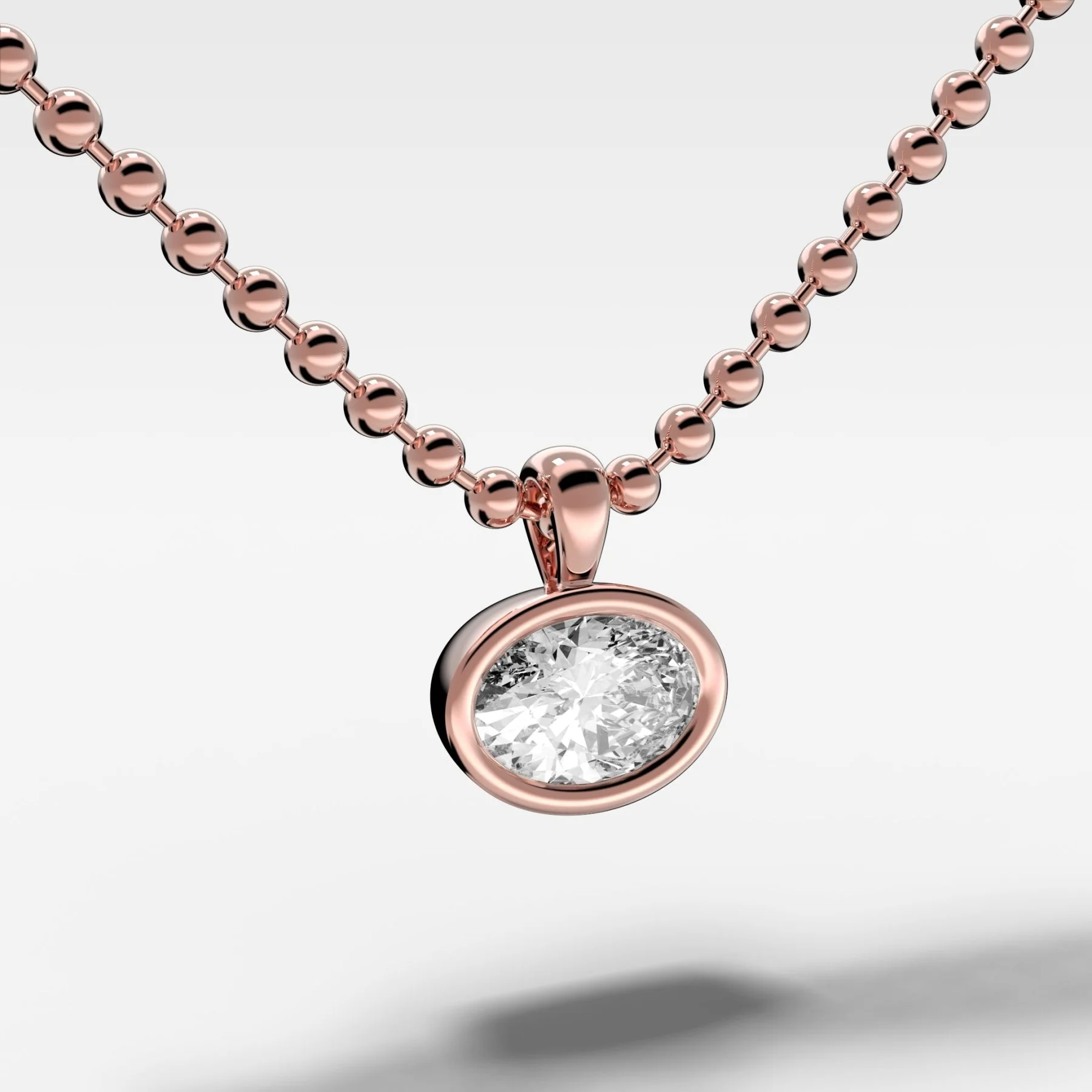 Bezel Set Pendant Beaded Necklace with East West Oval Cut Diamond - Image 3