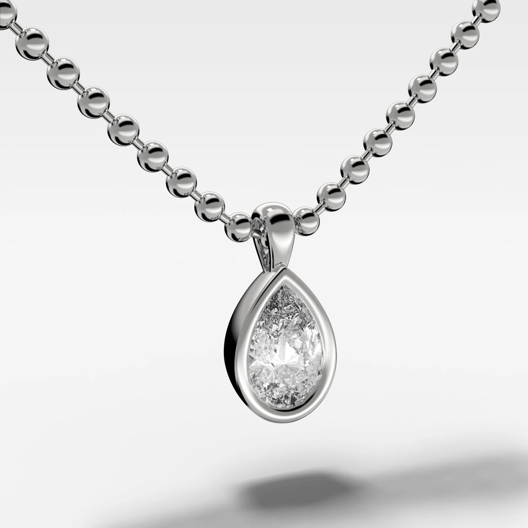 Bezel Set Pendant Beaded Necklace with Pear Cut Diamond - Image 3