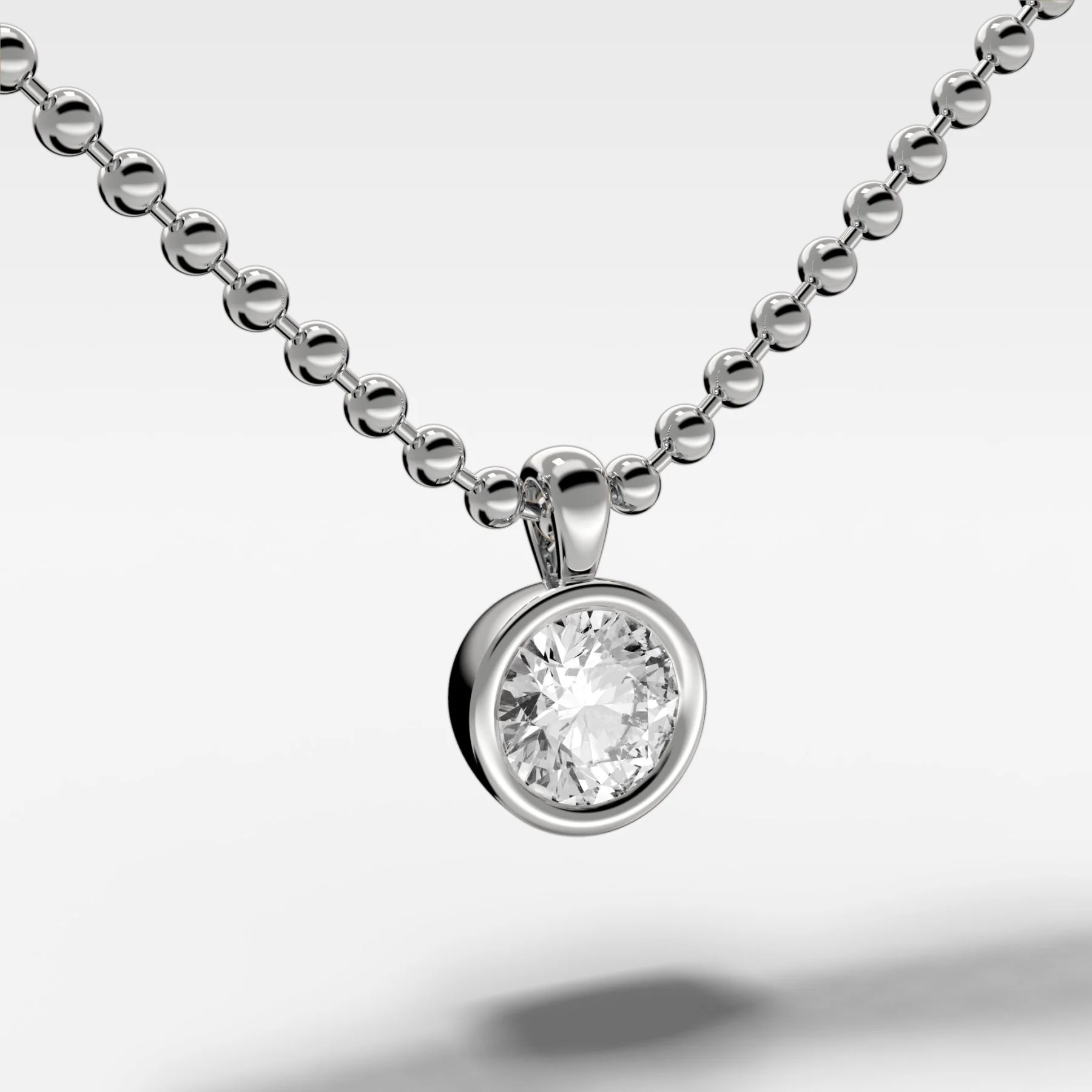 Bezel Set Pendant Beaded Necklace with Round Cut Diamond - Image 2