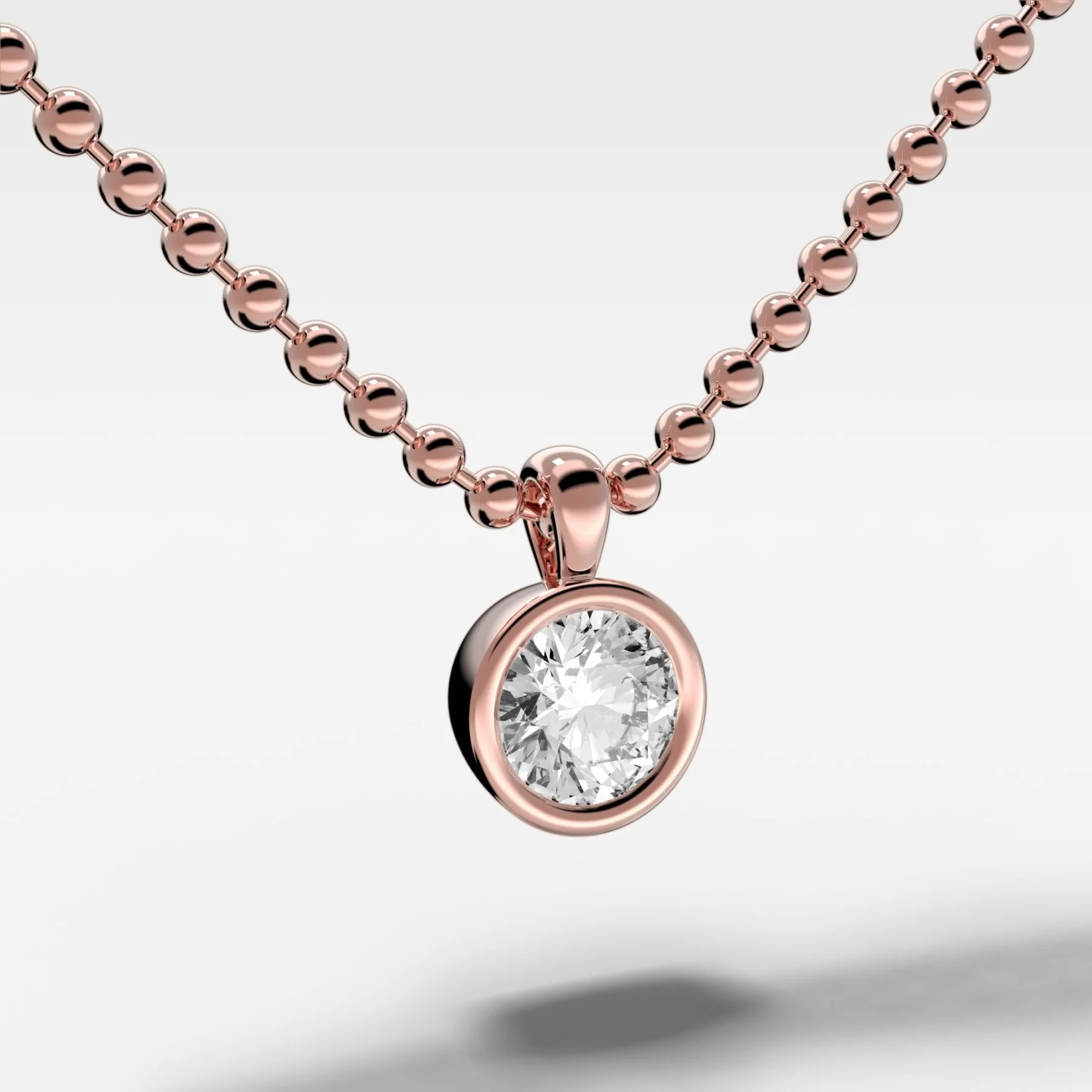 Bezel Set Pendant Beaded Necklace with Round Cut Diamond - Image 3