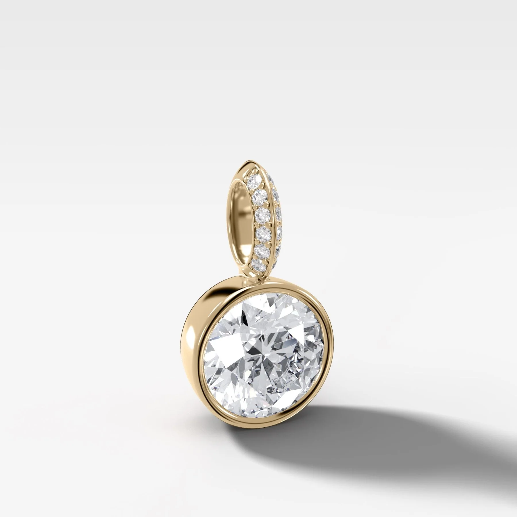 Bezel Set Round Attachable Diamond Pendant with Pavé Knife Edge Diamond Bail - Image 2
