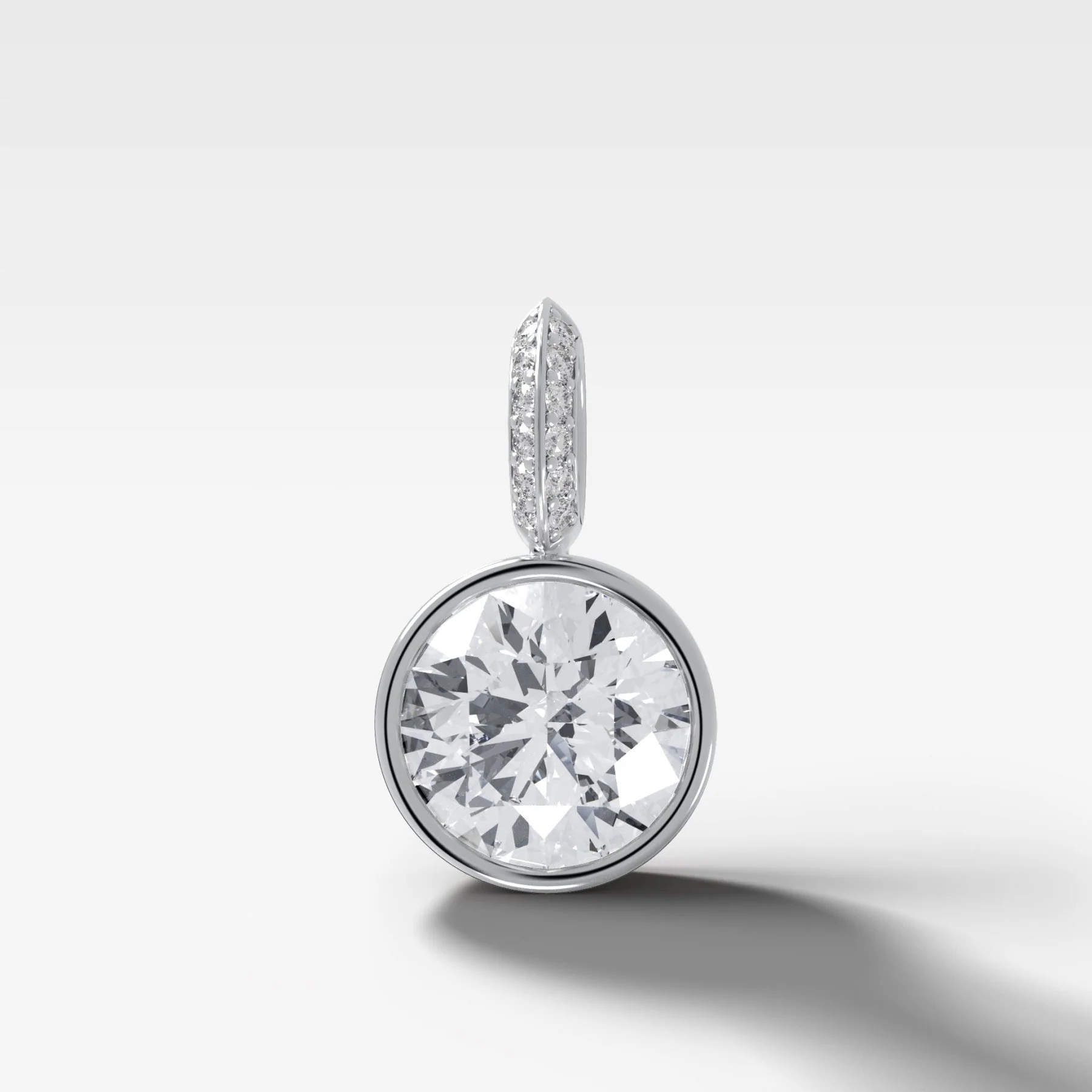 Bezel Set Round Attachable Diamond Pendant with Pavé Knife Edge Diamond Bail - Image 3