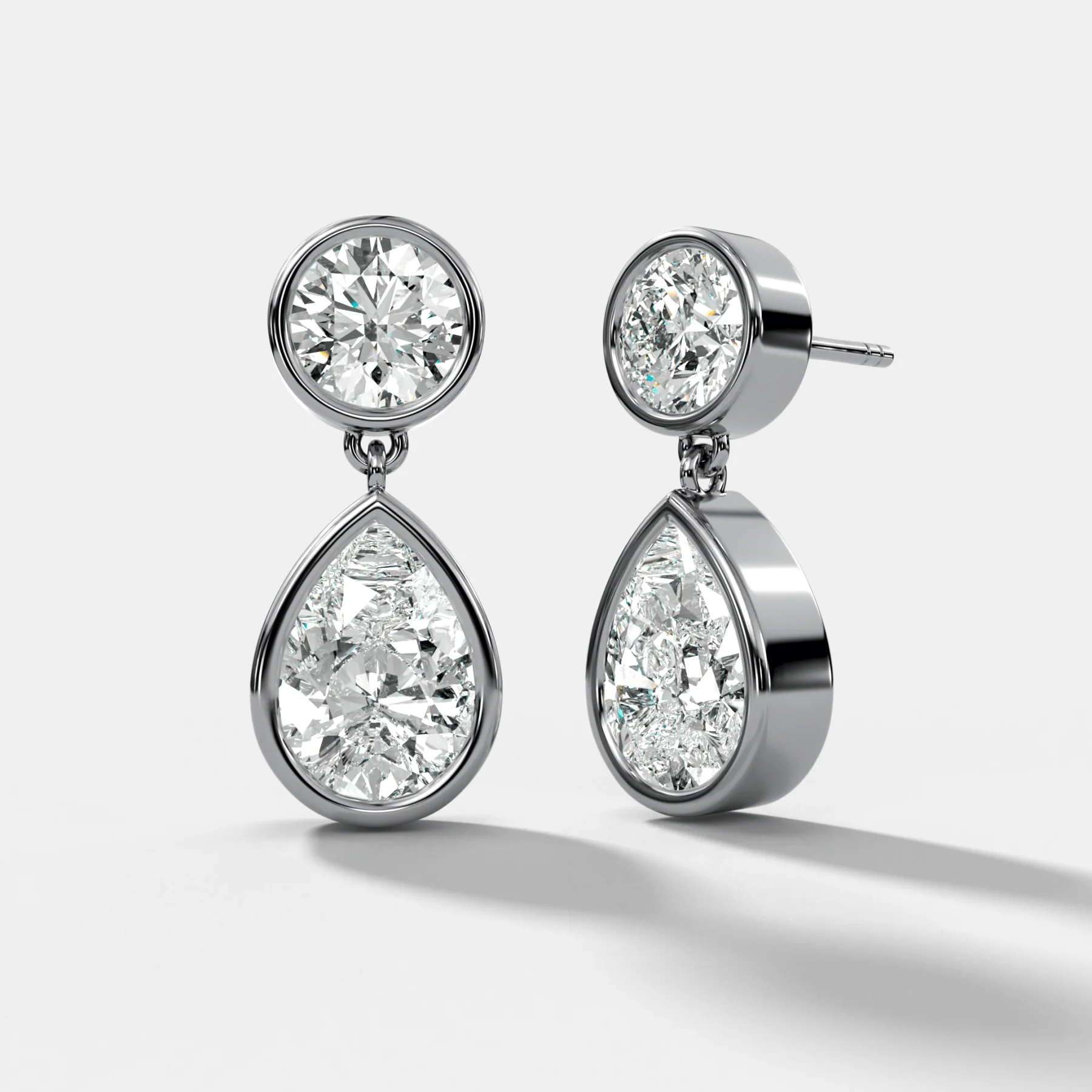 Bezel Teardrop Diamond Earrings - Image 2
