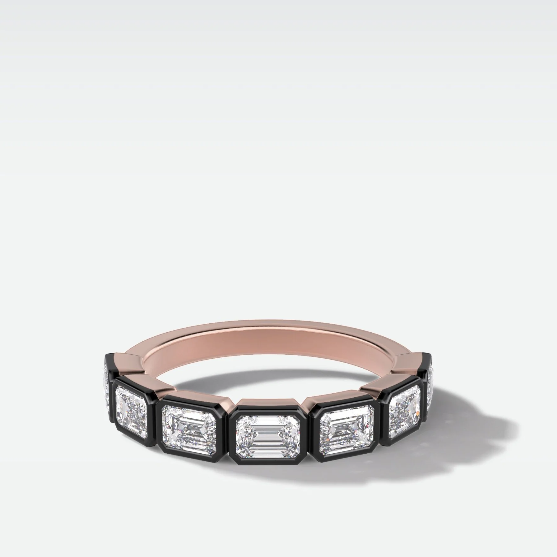 Blackened Midi Bezel Set Halfway Wedding Band With East West Emerald Cuts - Image 4