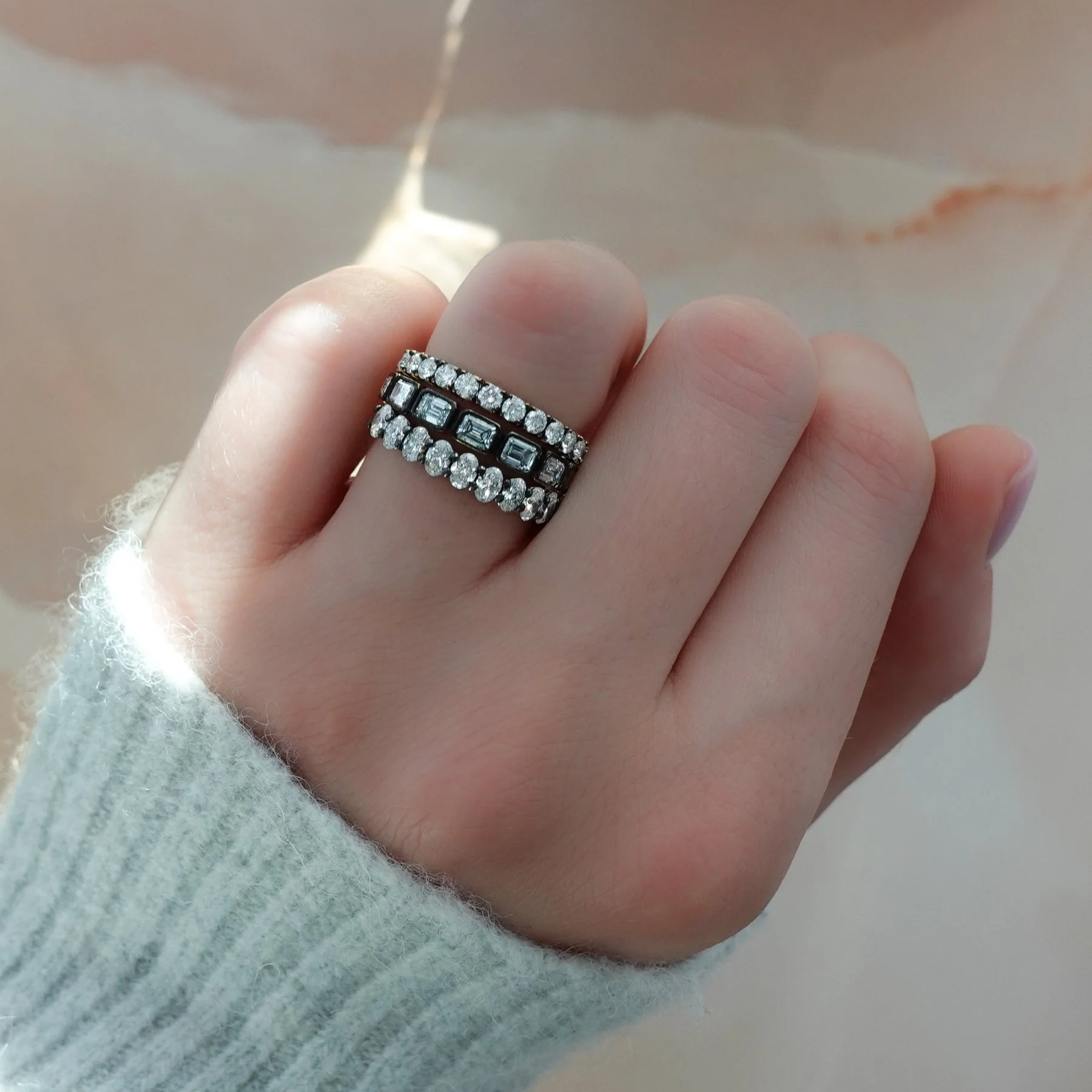 Blackened Pavé Diamond Wedding Band - Image 5