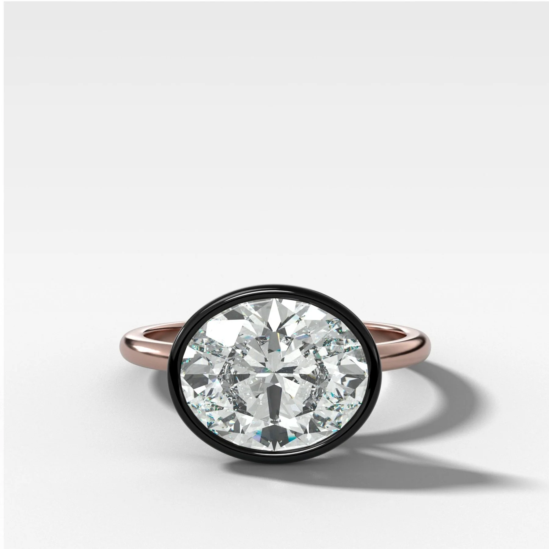 Blackened Penumbra Bezel Set Engagement Ring With East West Oval Cut - Image 4