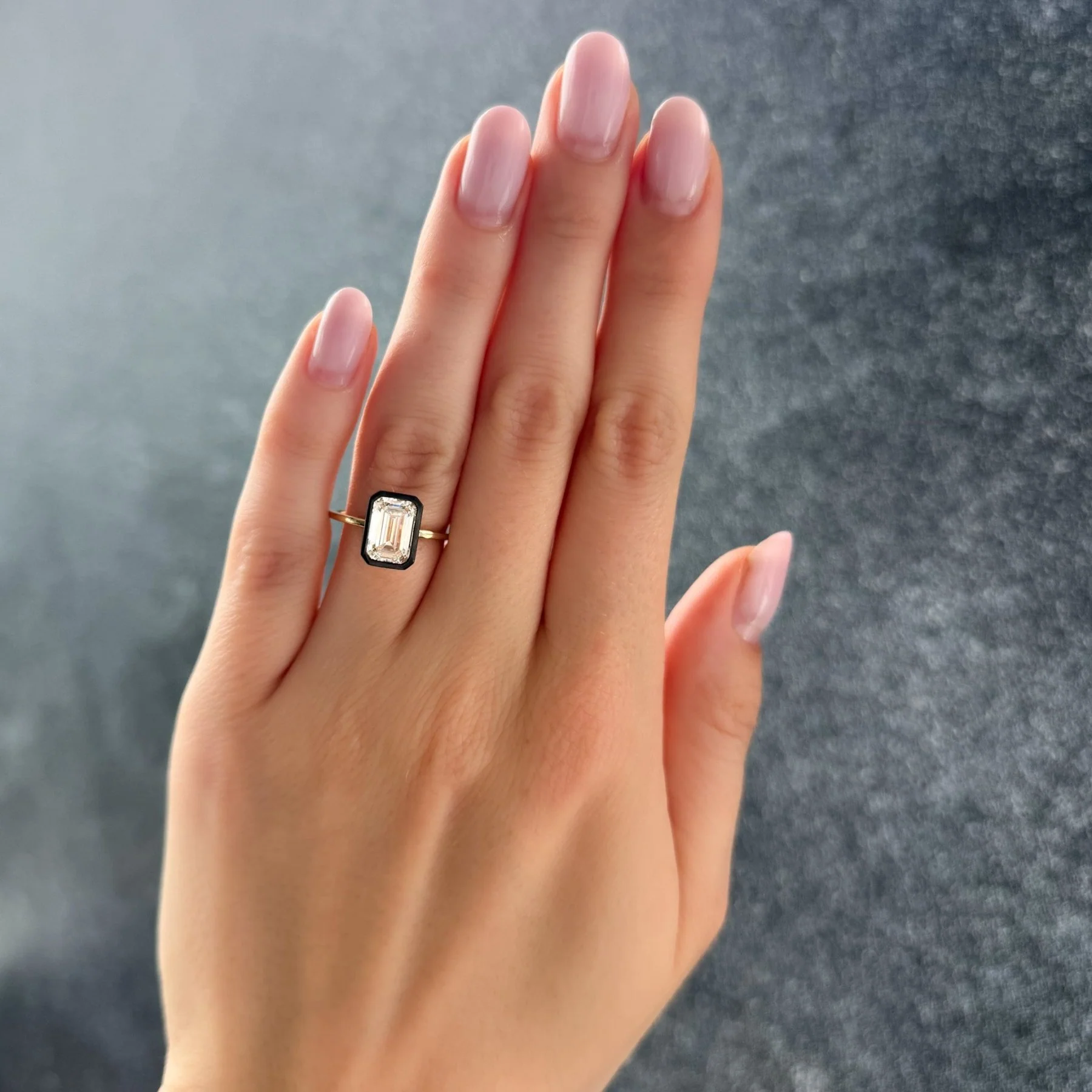 Blackened Penumbra Bezel Set Engagement Ring With Emerald Cut - Image 3