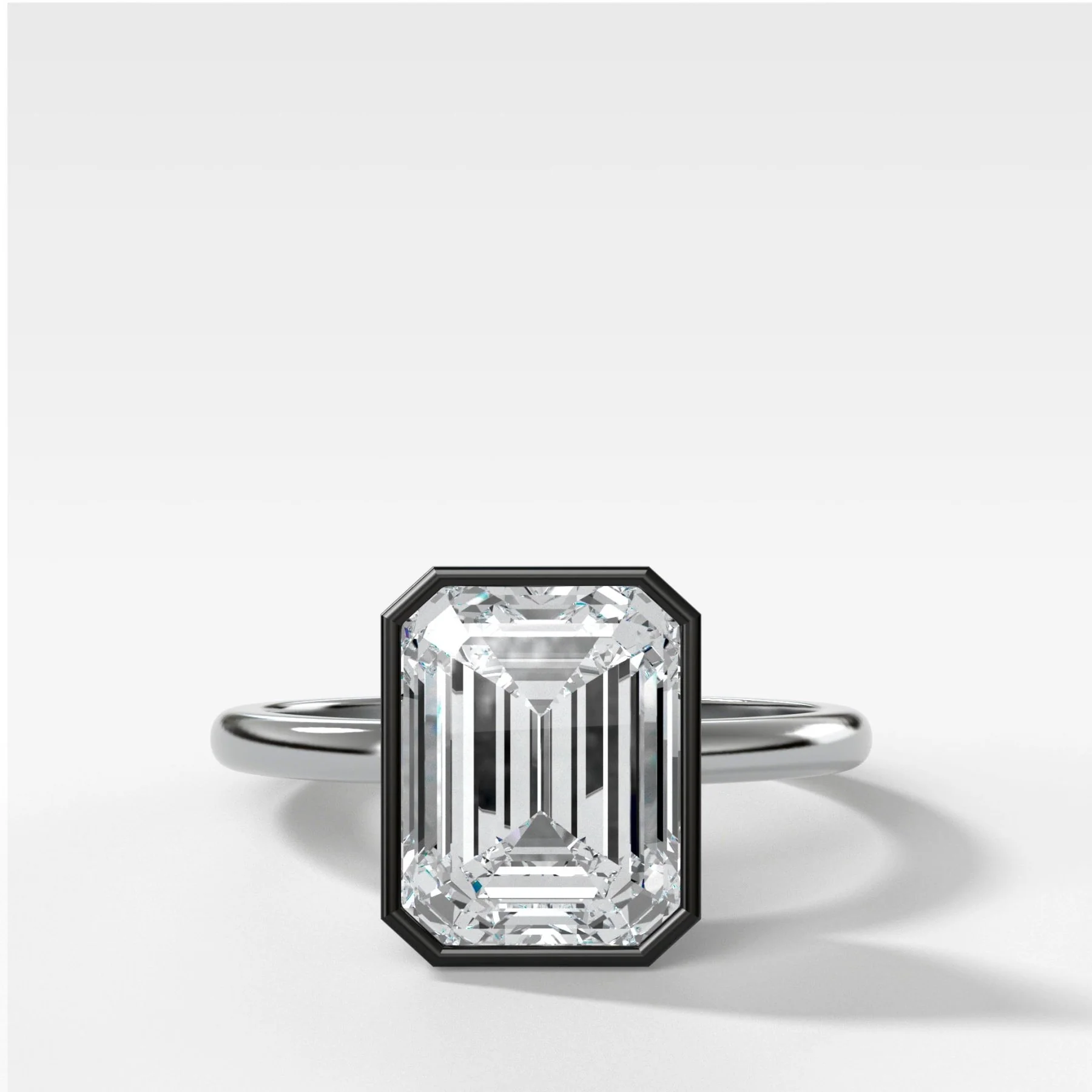 Blackened Penumbra Bezel Set Engagement Ring With Emerald Cut - Image 4