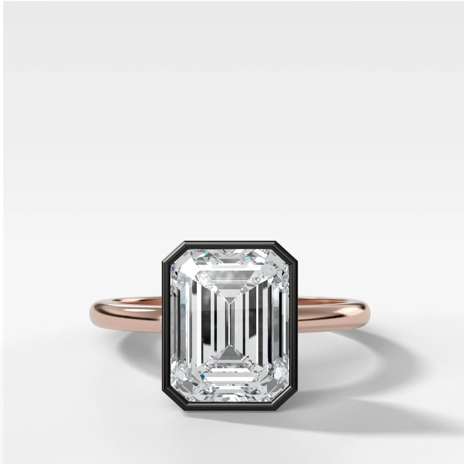 Blackened Penumbra Bezel Set Engagement Ring With Emerald Cut - Image 5